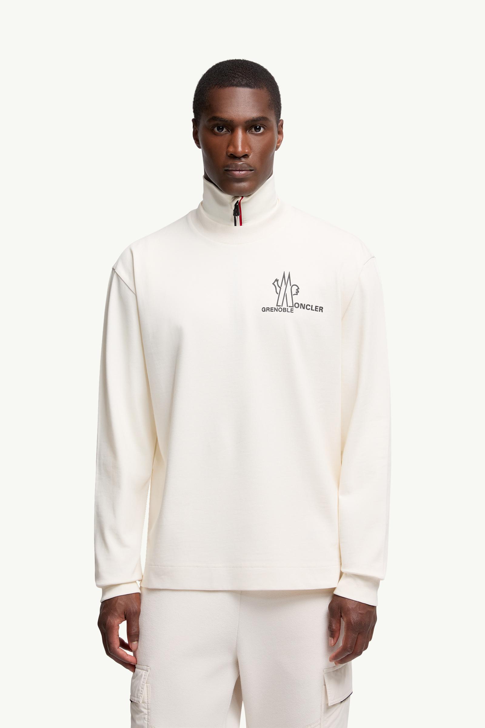 MONCLER シャツ 白 White Logo Long Sleeve Cotton T-Shirt - Polos & T-shirts for Men