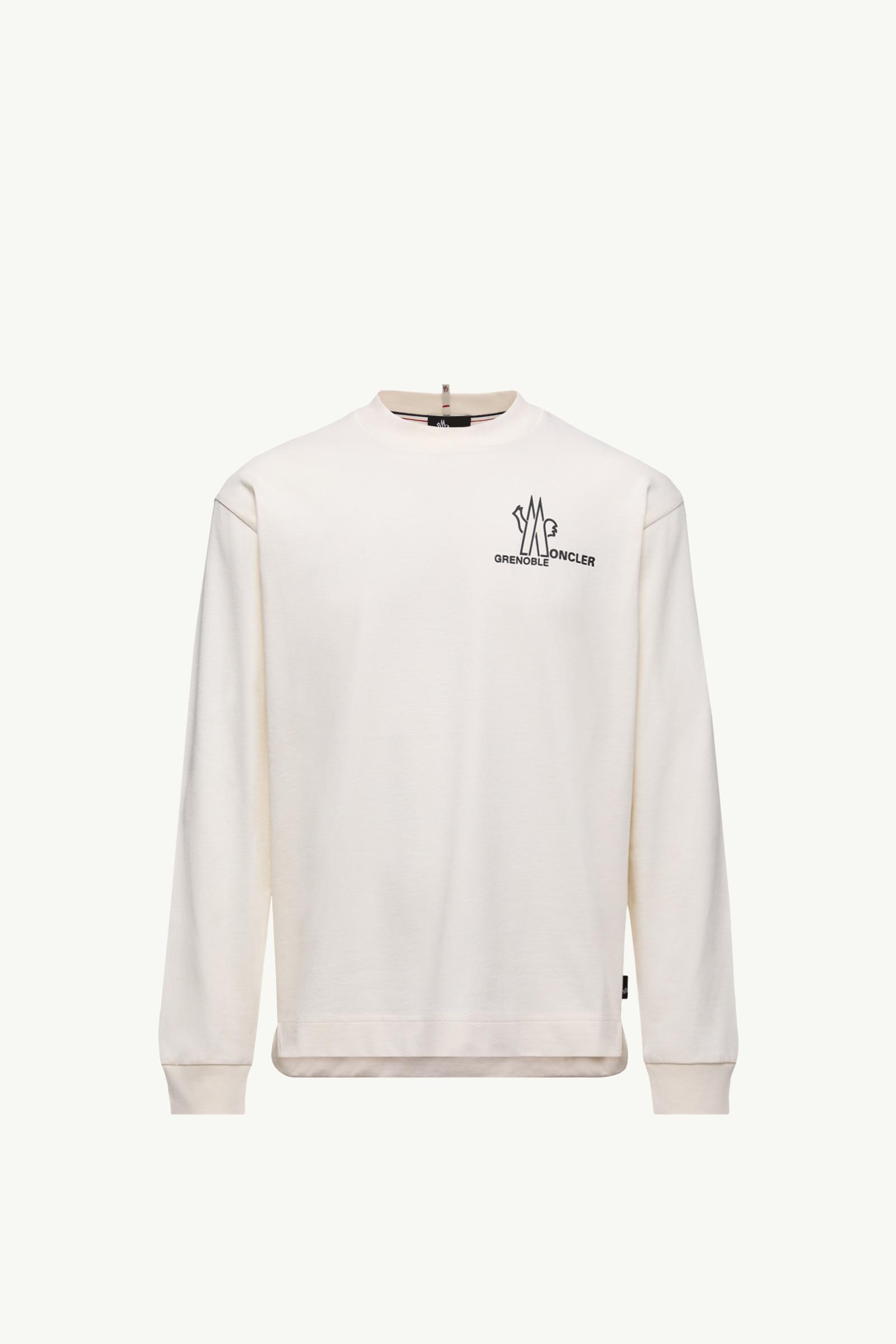 White Logo Long Sleeve Cotton T-Shirt - Polos & T-shirts for Men
