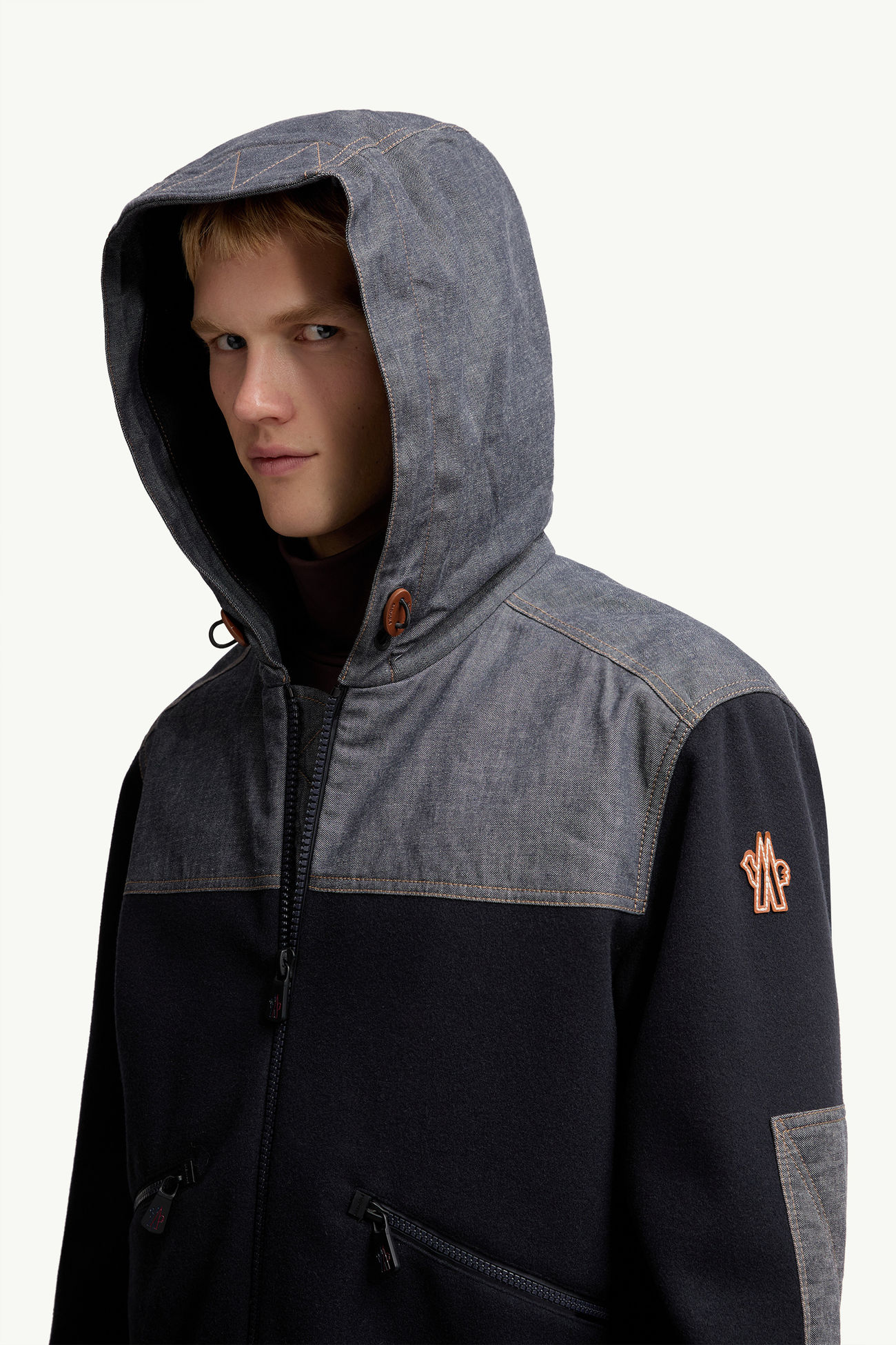 Cárdigan de algodón con capucha y cremallera Hombre Azul marino Moncler 1