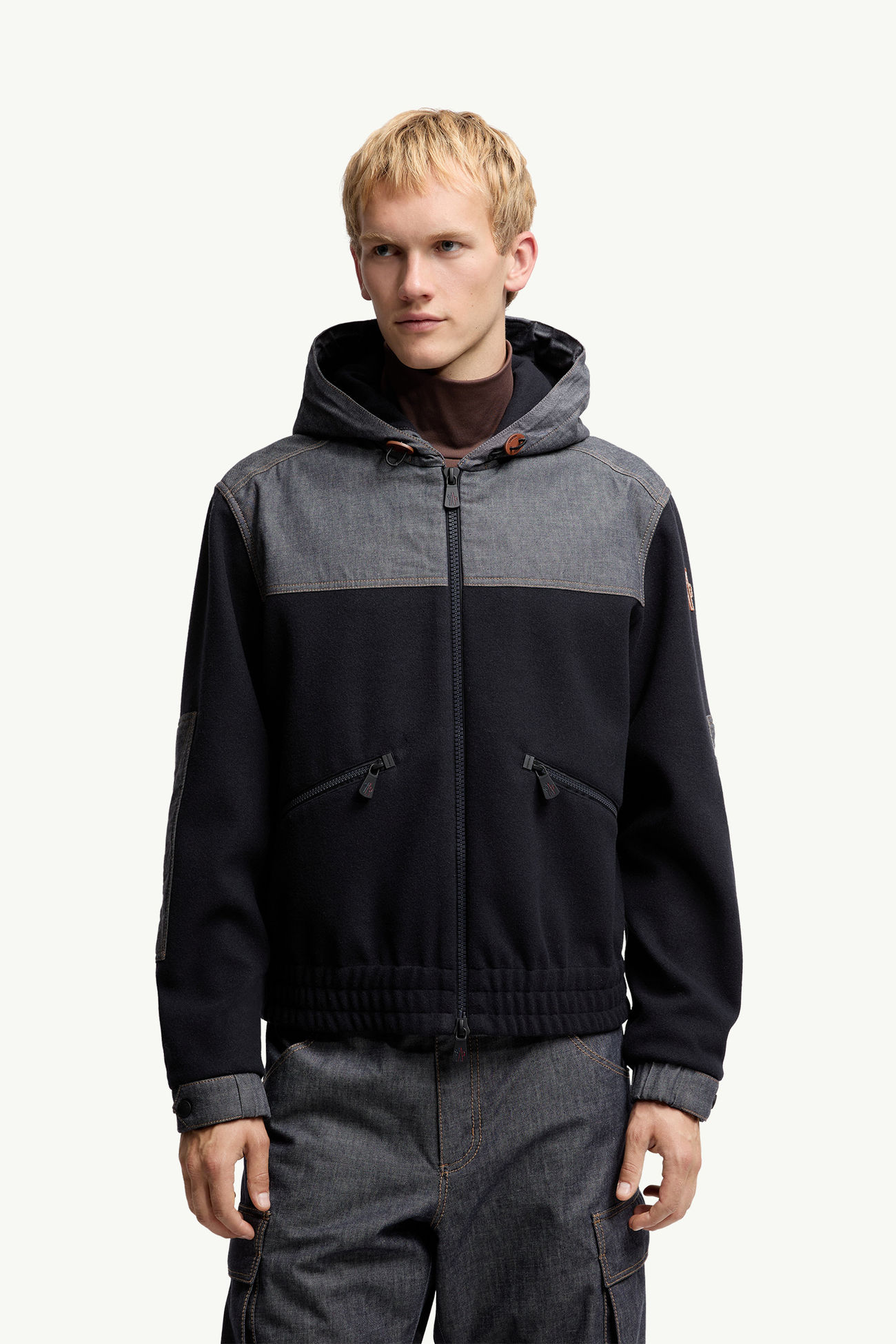 Cárdigan de algodón con capucha y cremallera Hombre Azul marino Moncler 3