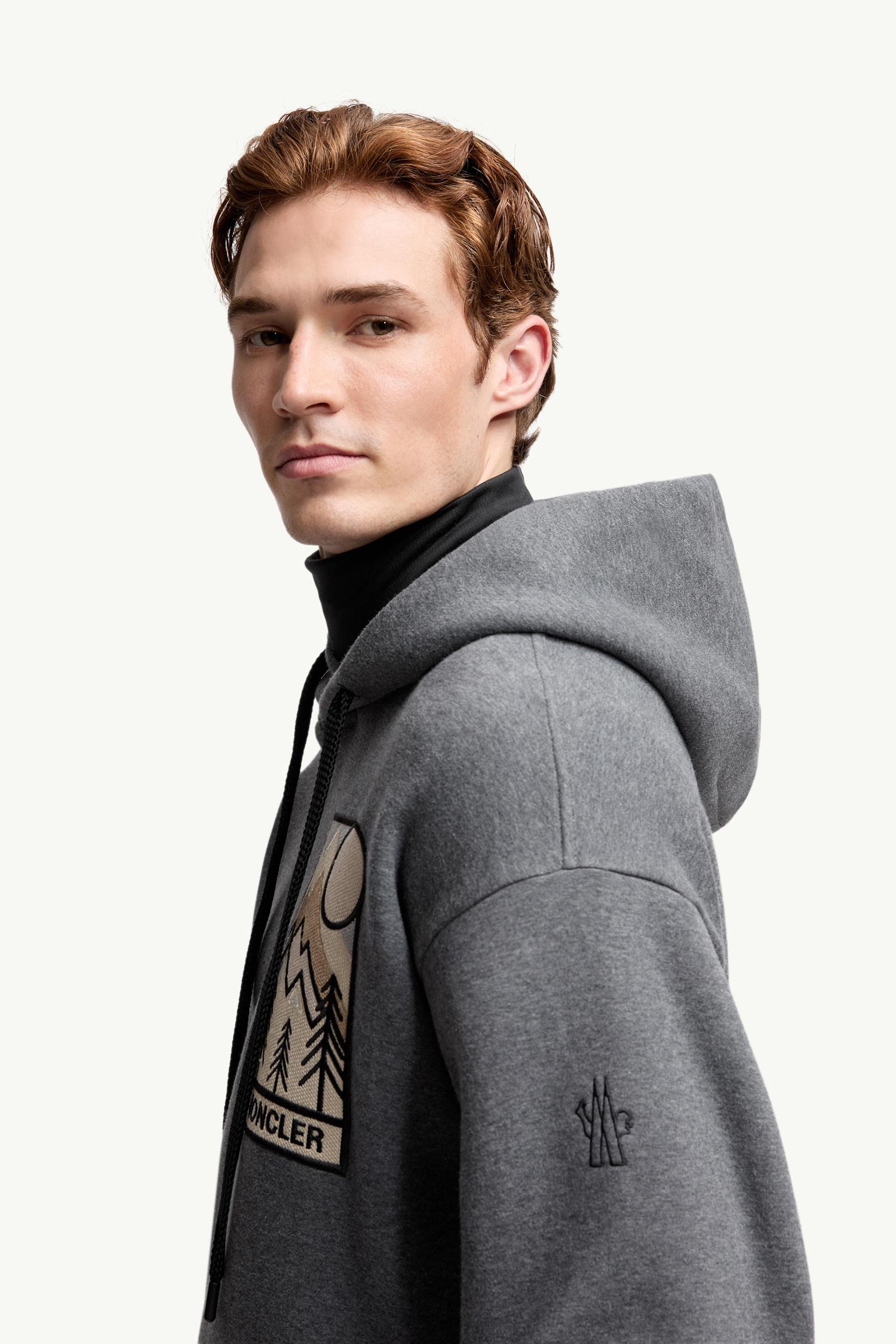 Mountain Logo Cotton Blend Hoodie Men Dark Gray Moncler 1