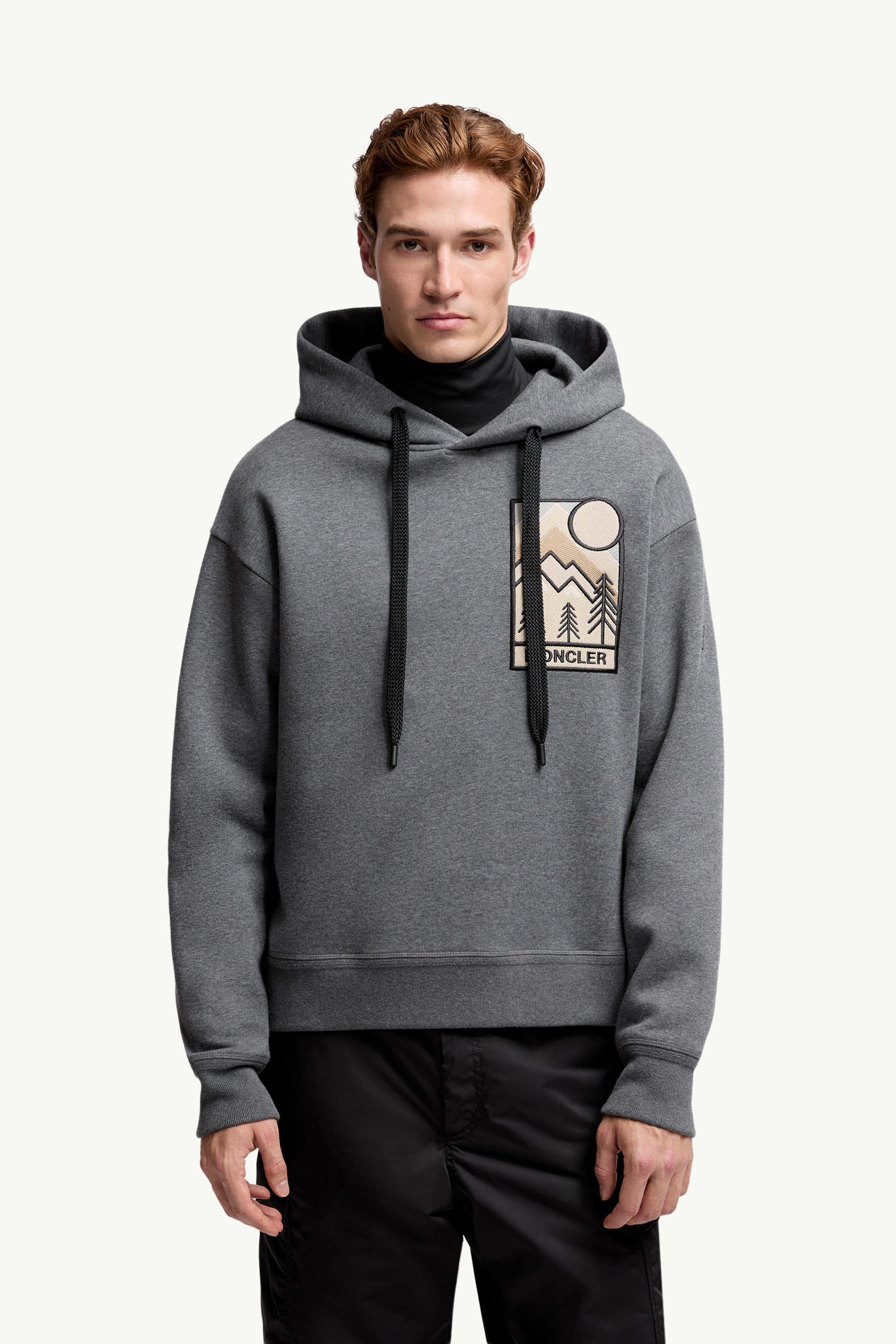 Mountain Logo Cotton Blend Hoodie Men Dark Gray Moncler 3