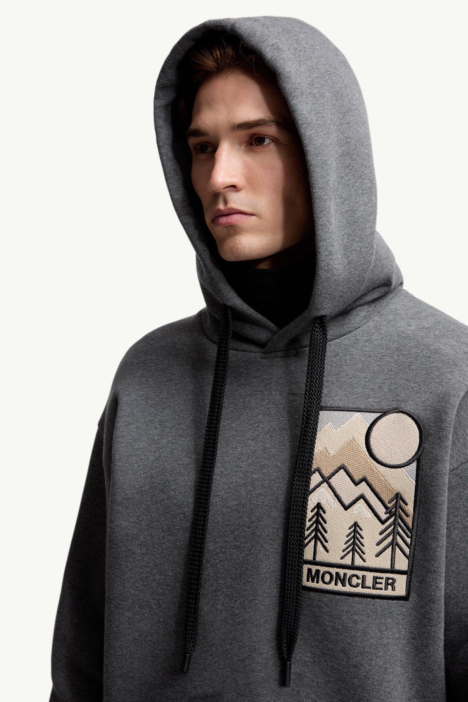 Mountain Logo Cotton Blend Hoodie Men Dark Gray Moncler 5