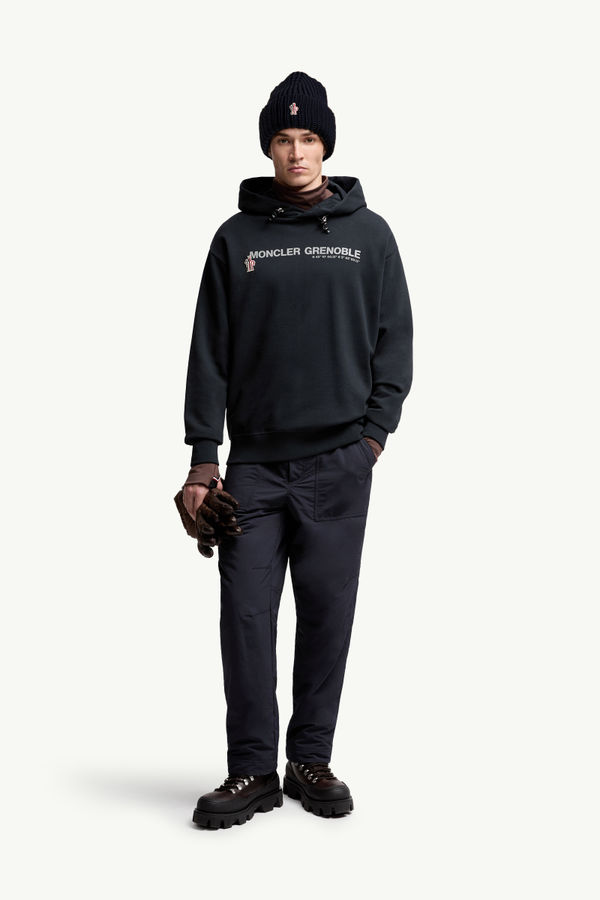 Logo Cotton Hoodie Men Navy Blue Moncler 0