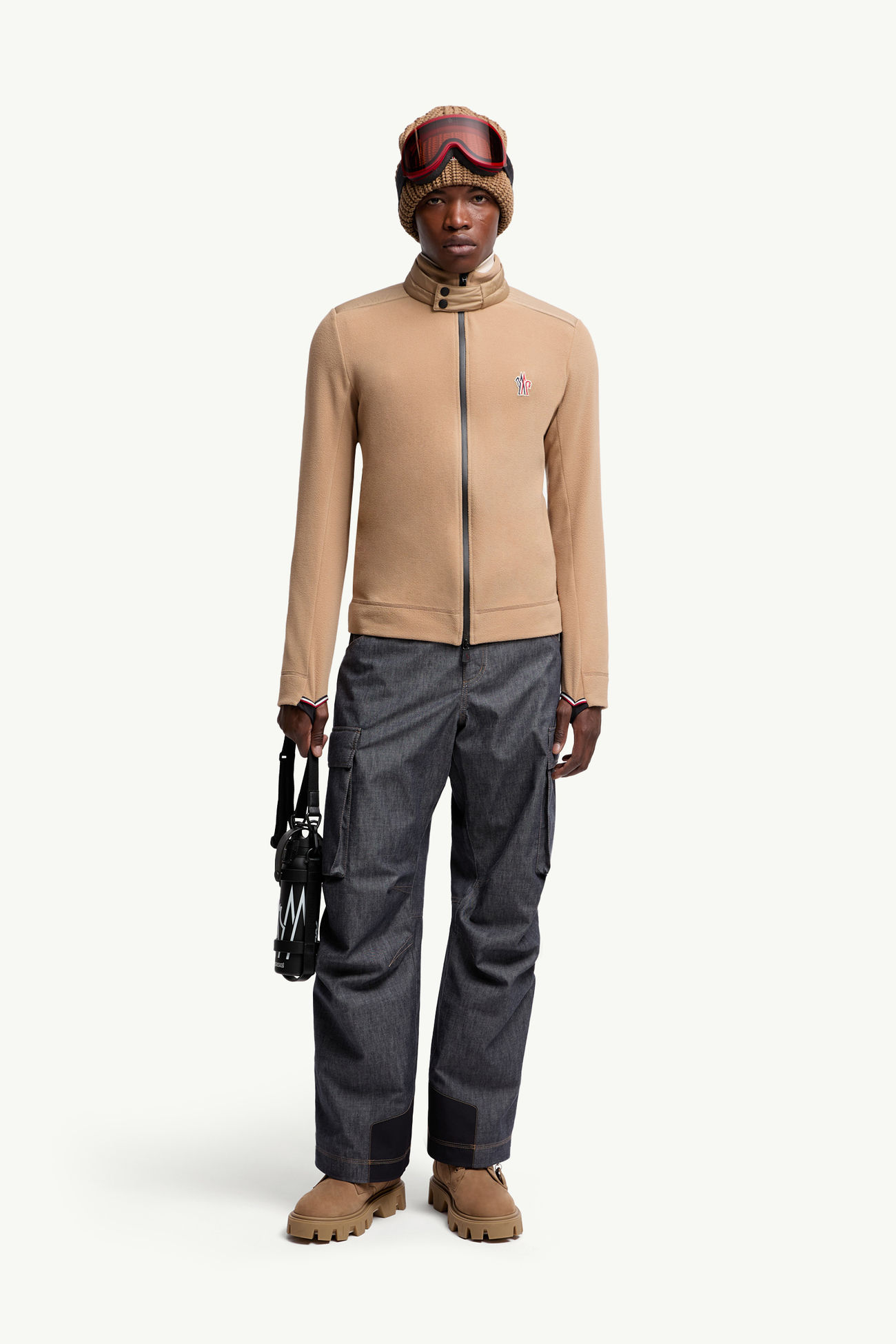 Fleece Zip-Up Sweatshirt Men Camel Beige Moncler 0