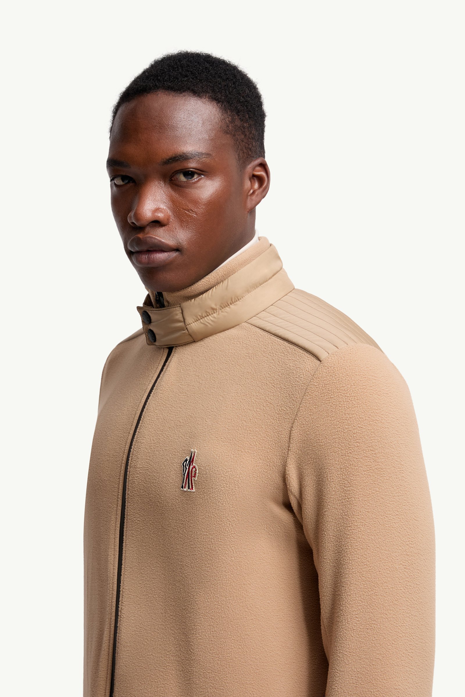 Fleece Zip-Up Sweatshirt Men Camel Beige Moncler 1