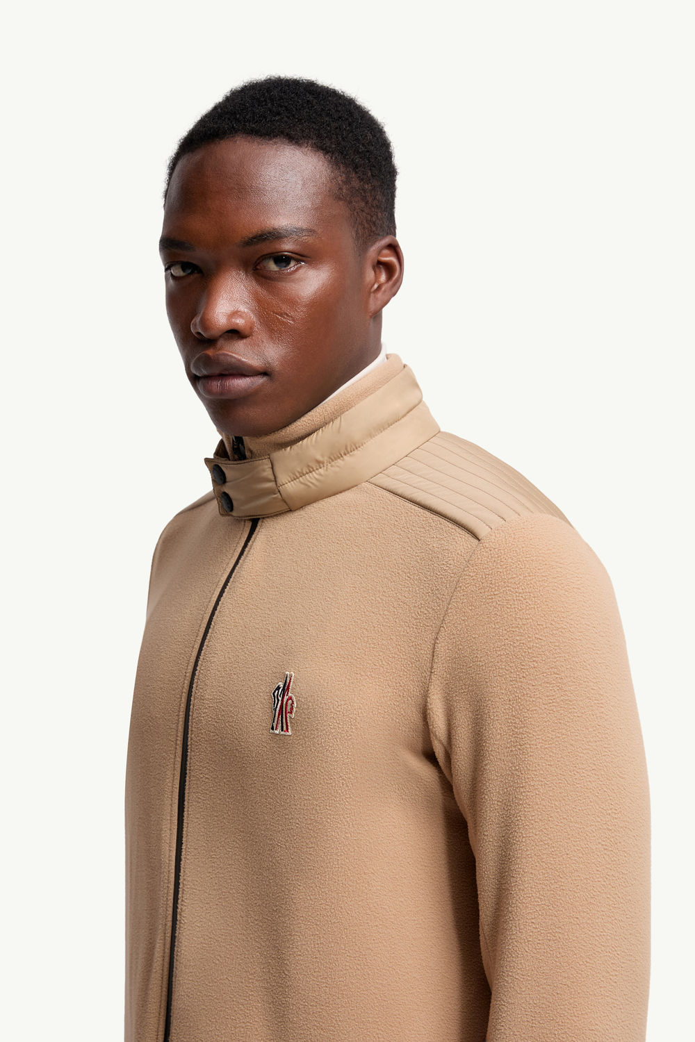 Fleece Zip-Up Sweatshirt Men Camel Beige Moncler 1