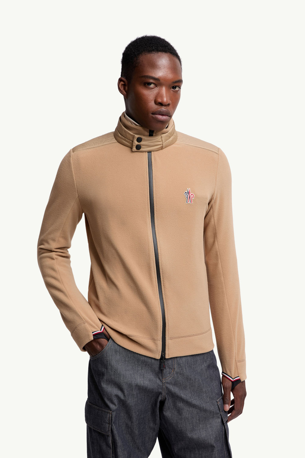 Fleece Zip-Up Sweatshirt Men Camel Beige Moncler 3