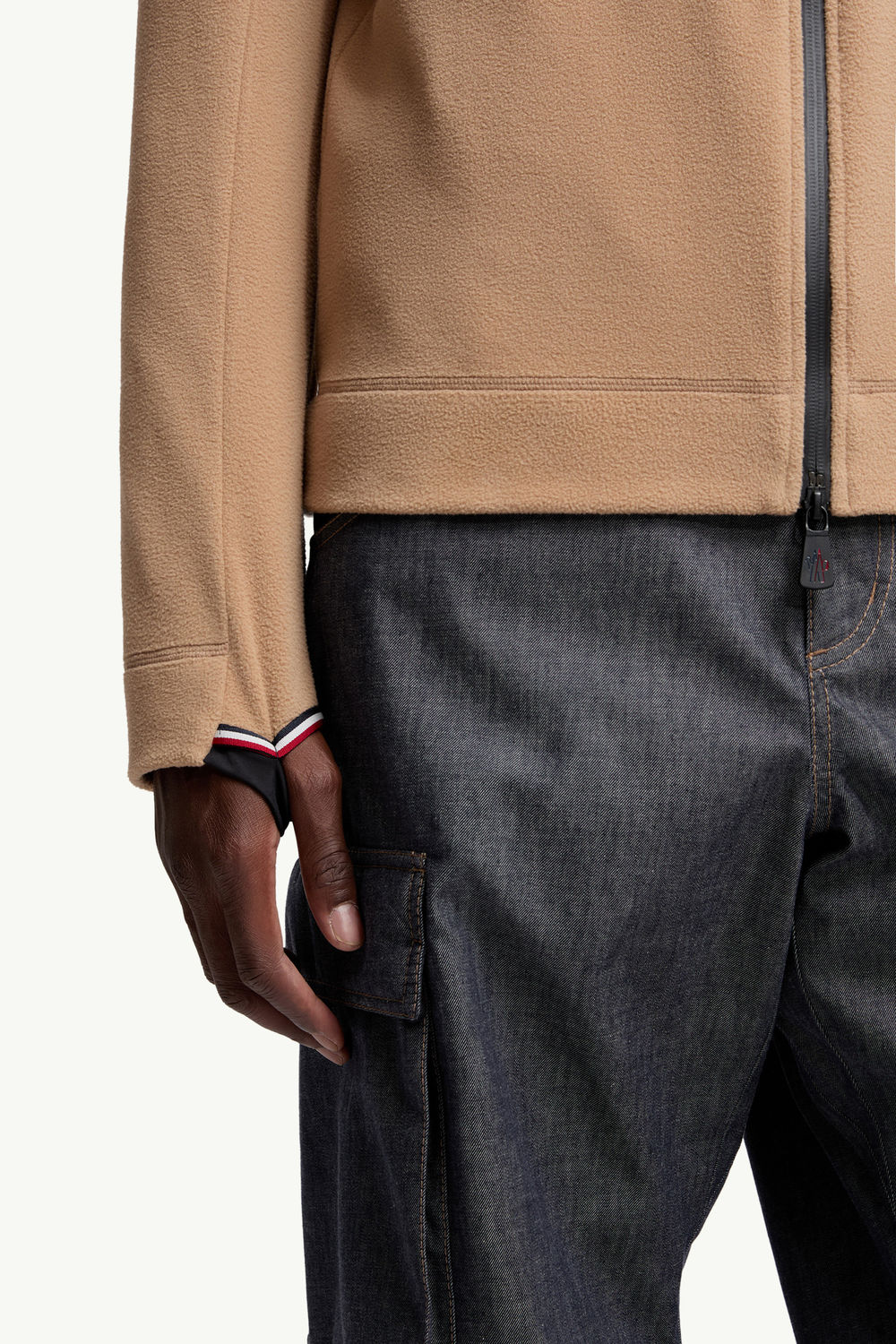Fleece Zip-Up Sweatshirt Men Camel Beige Moncler 5