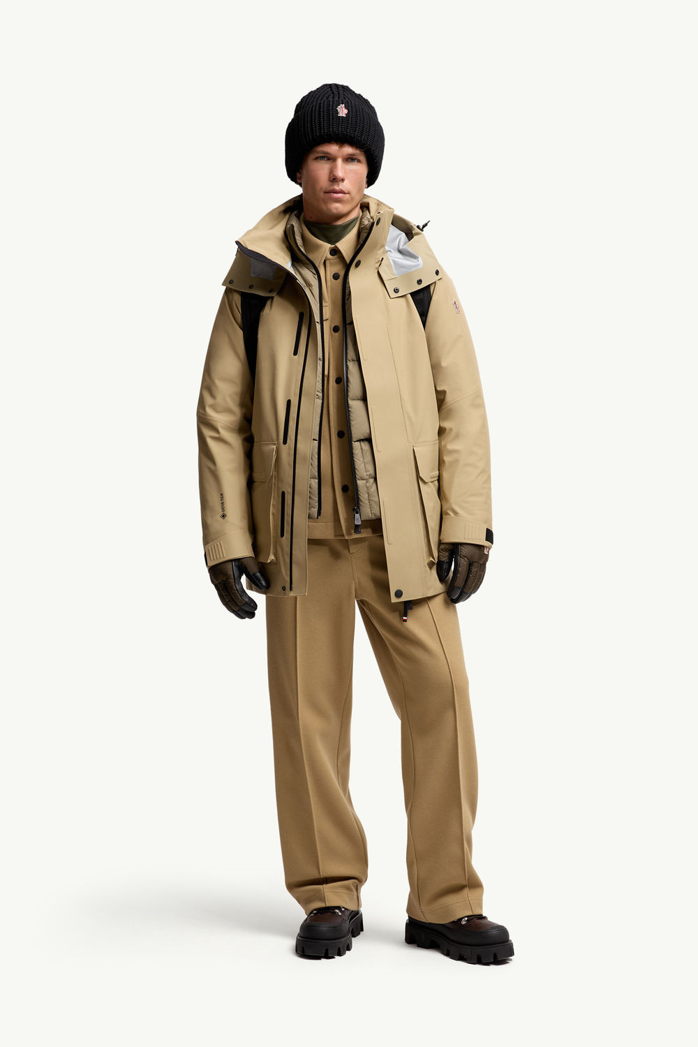 Embossed Logo Cotton Track Pants Men Beige Moncler 0
