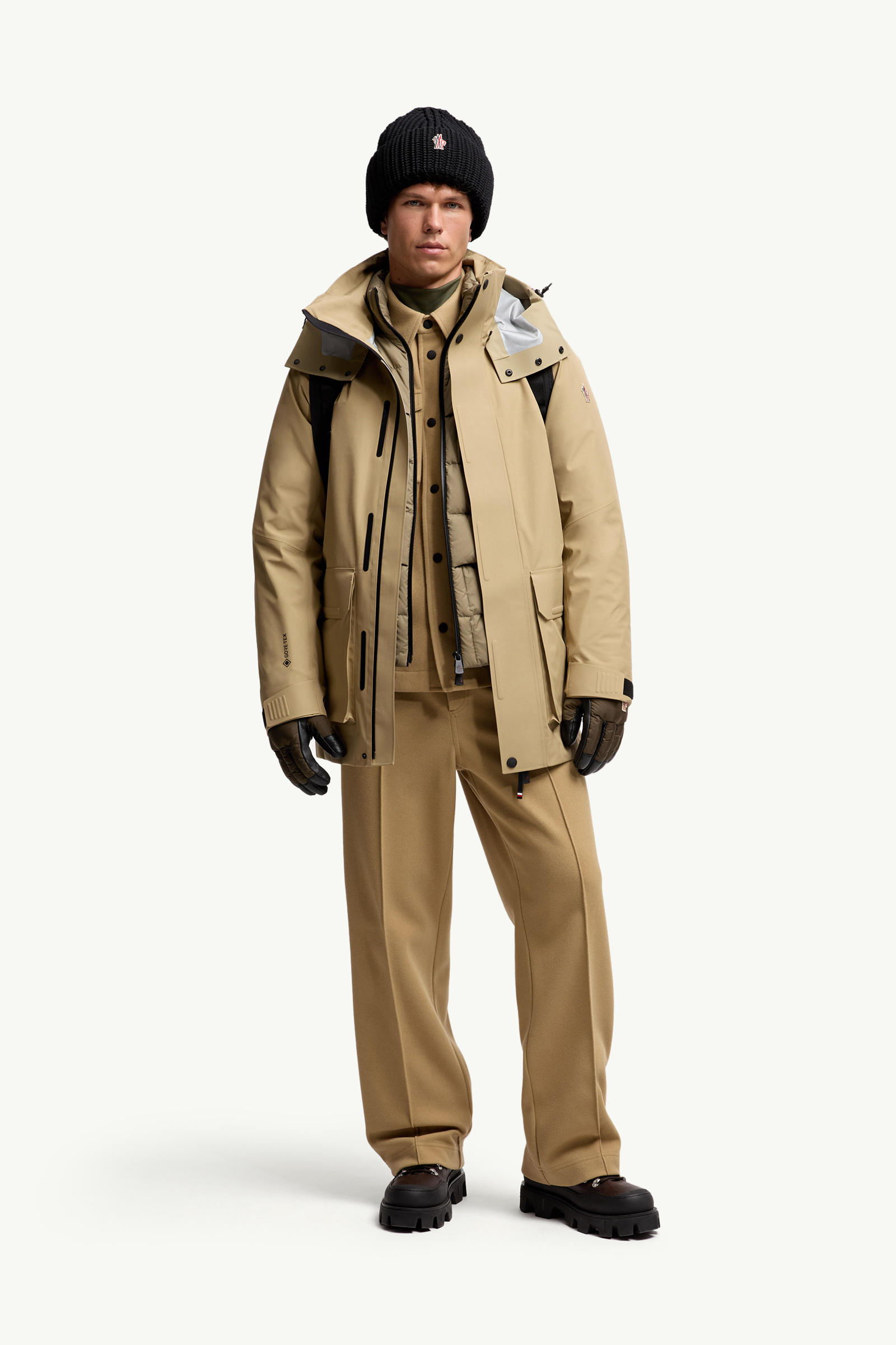 Embossed Logo Cotton Track Pants Men Beige Moncler 0
