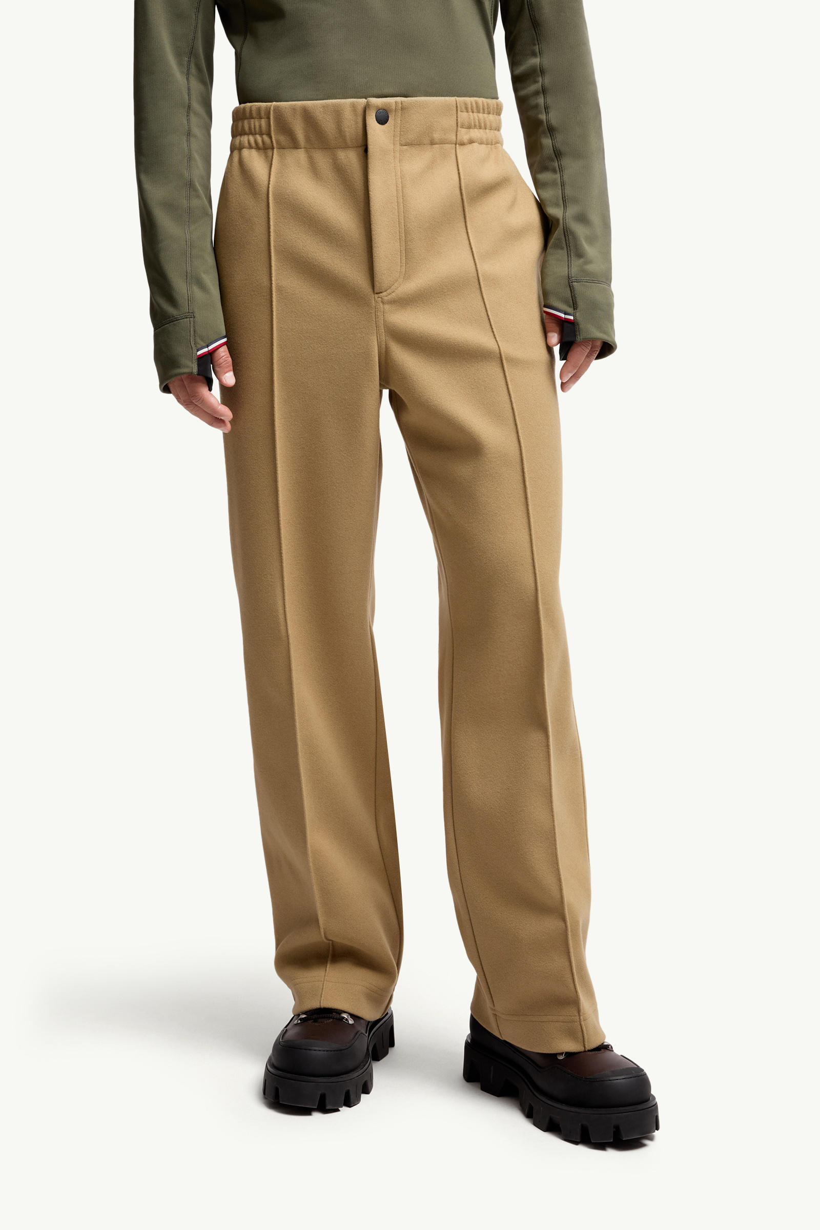 Embossed Logo Cotton Track Pants Men Beige Moncler 3