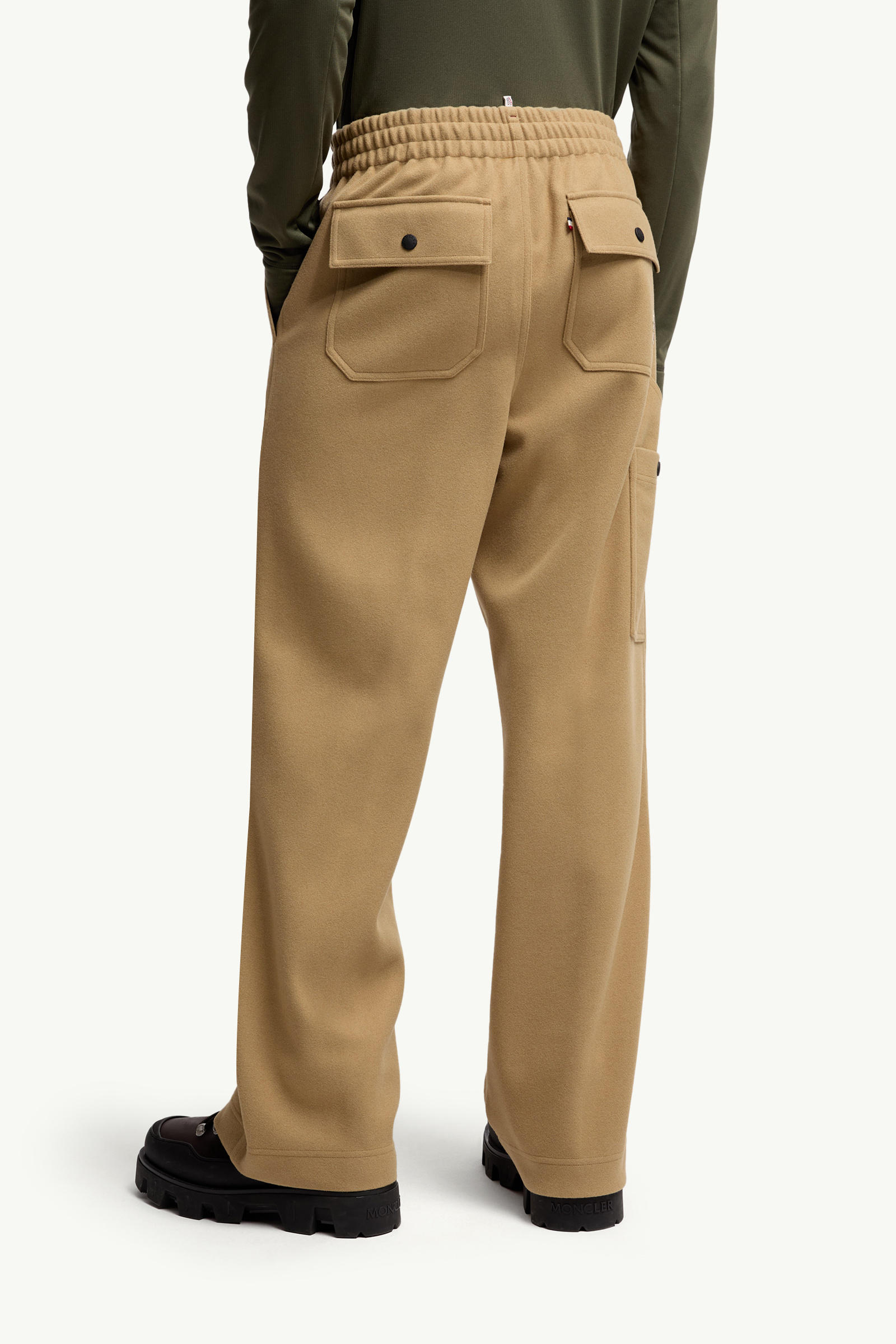 Embossed Logo Cotton Track Pants Men Beige Moncler 4