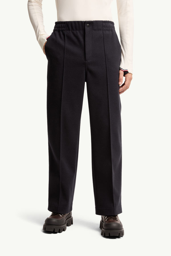 Pantaloni sportivi in cotone con logo a rilievo Uomo Blu Navy Moncler 3