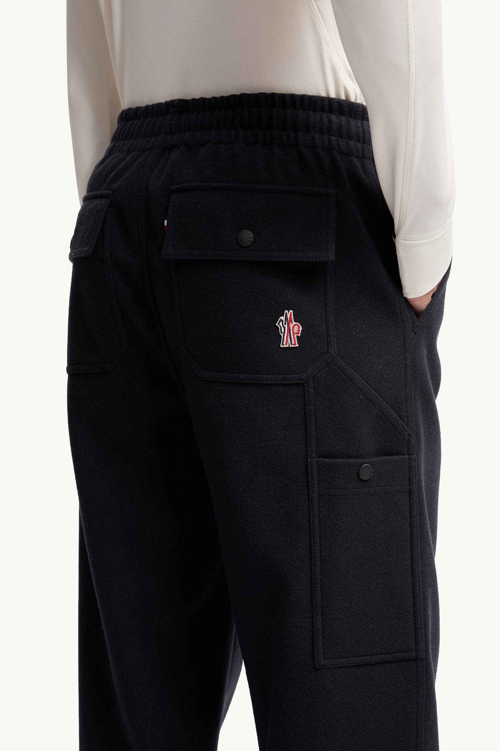 Embossed Logo Cotton Track Pants Men Navy Blue Moncler 5