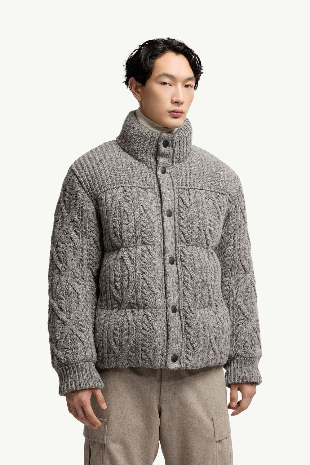 Ellesmere Wool Tweed Short Down Jacket Men Gray Moncler 3