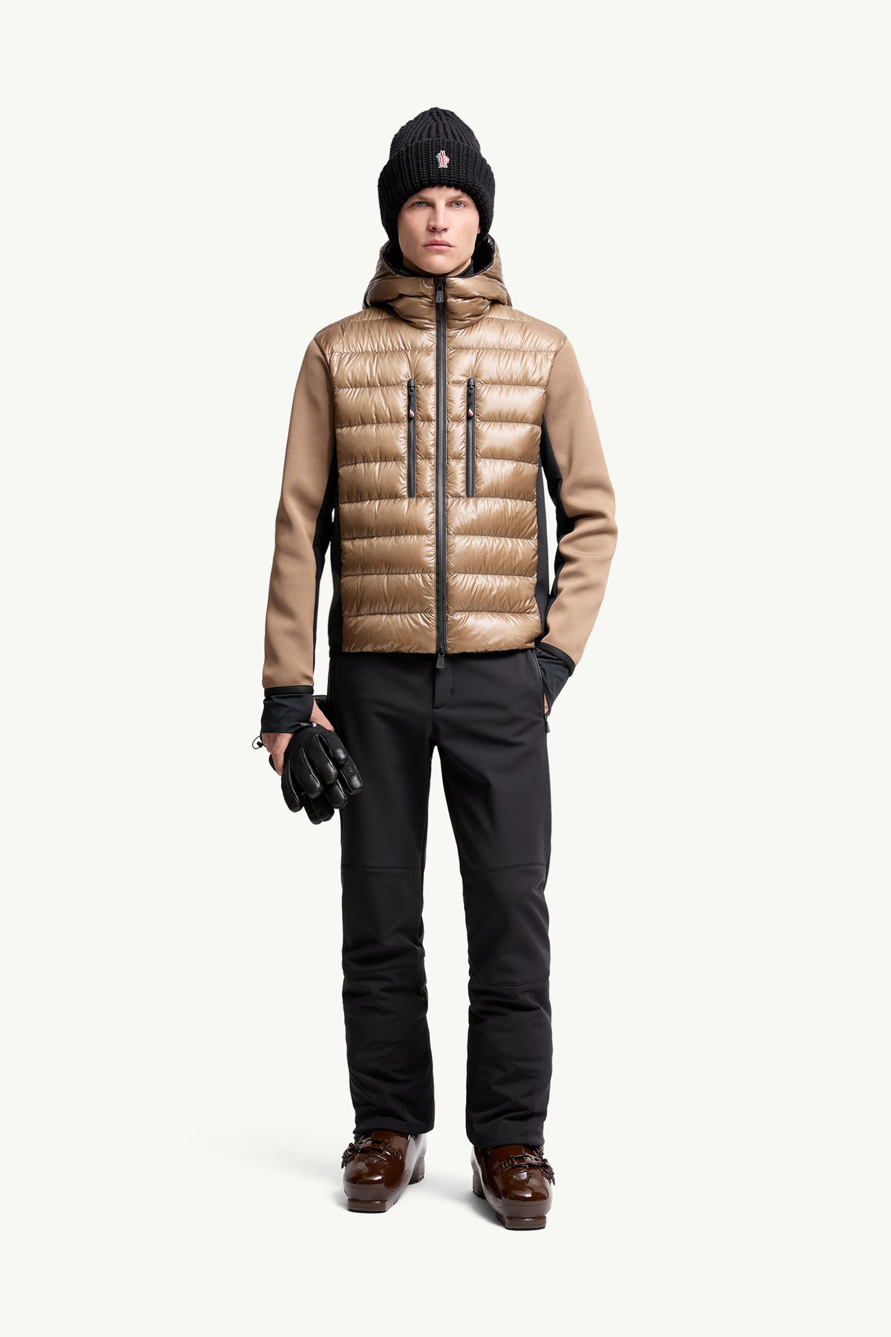 Wattierter Kapuzenpullover mit Reißverschluss Herren Beige Moncler 0