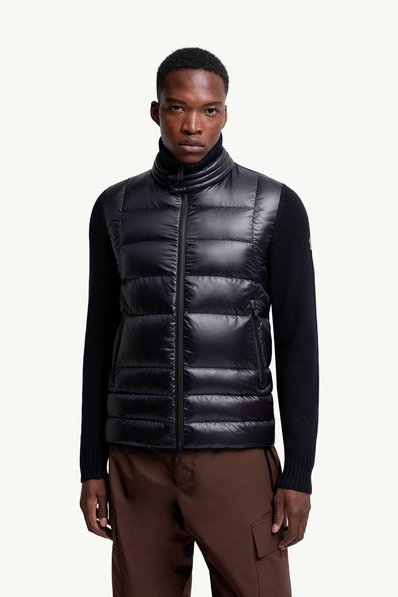 夾層羊毛拉鏈開襟毛衣 男士 深藍色 Moncler 3