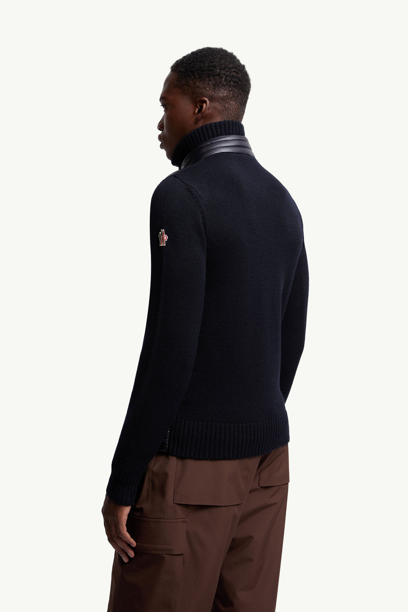 夾層羊毛拉鏈開襟毛衣 男士 深藍色 Moncler 4