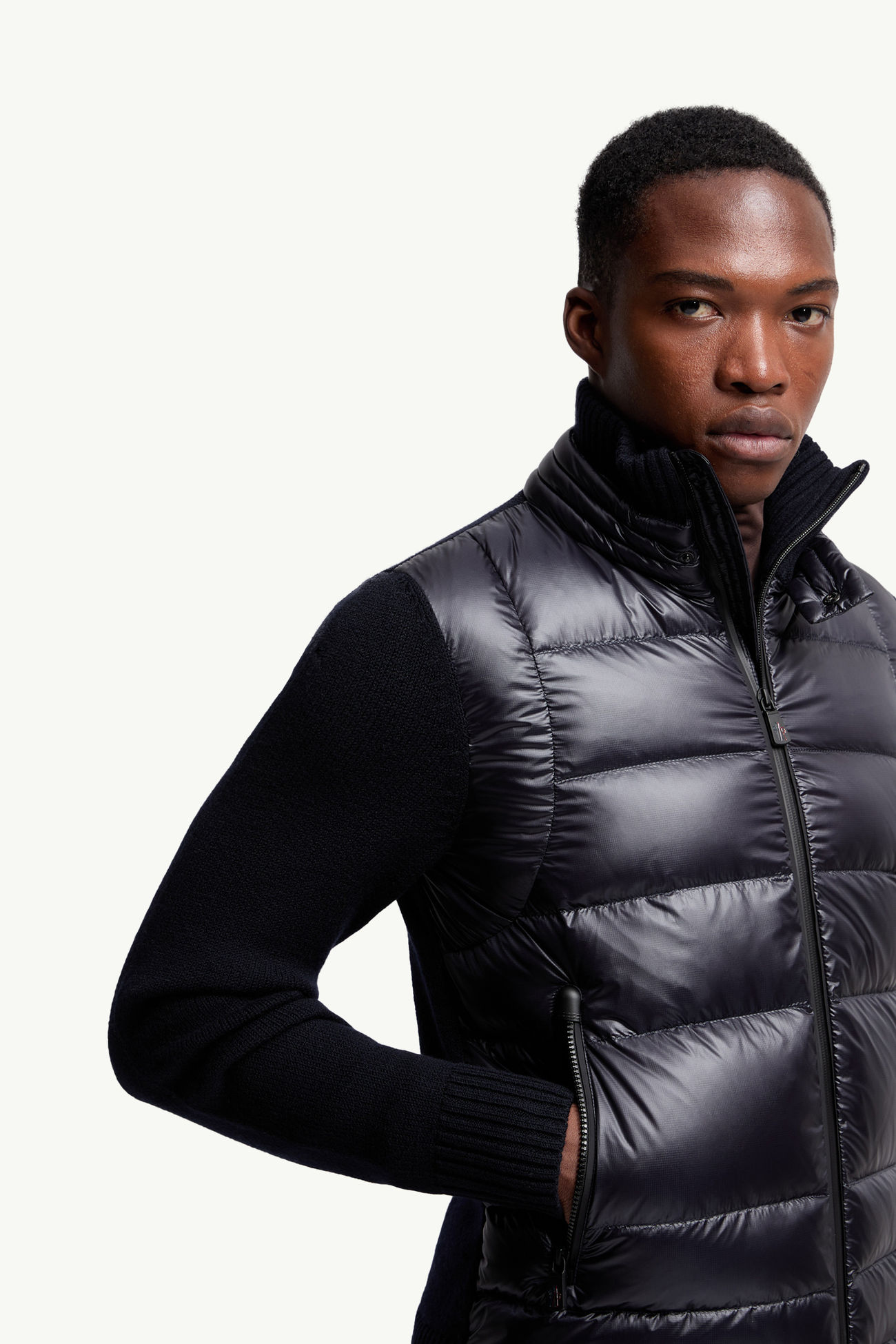 夾層羊毛拉鏈開襟毛衣 男士 深藍色 Moncler 5