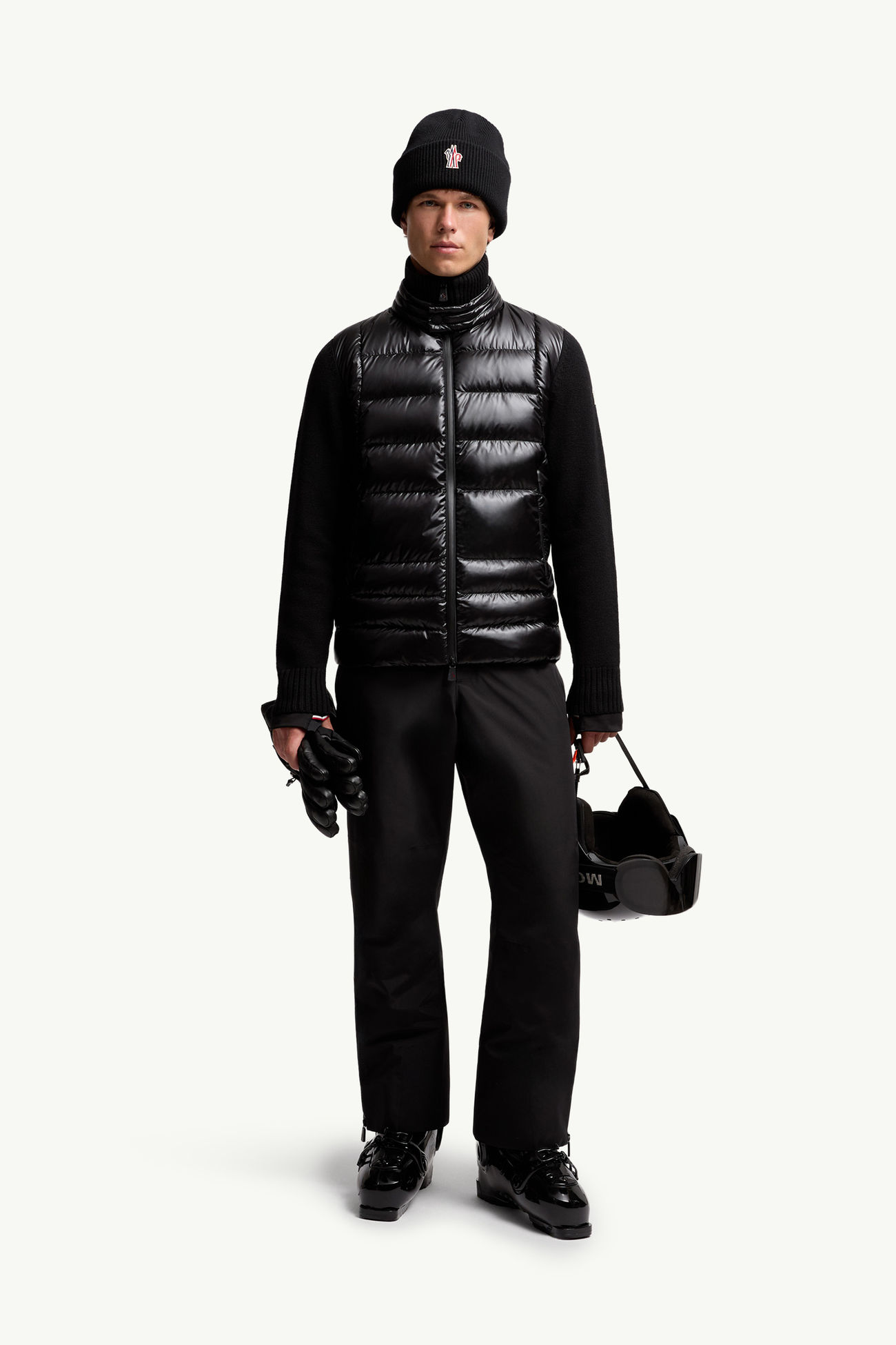 Cardigan imbottito in lana con zip Uomo Nero Moncler 0