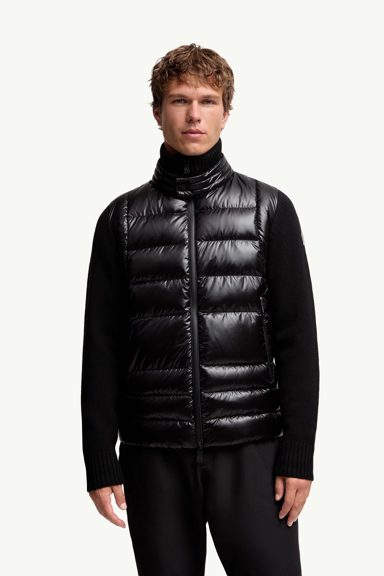 夾層羊毛拉鏈開襟毛衣 男士 黑色 Moncler 3