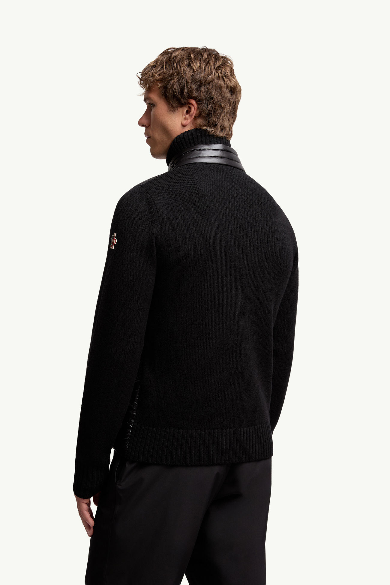 夾層羊毛拉鏈開襟毛衣 男士 黑色 Moncler 4