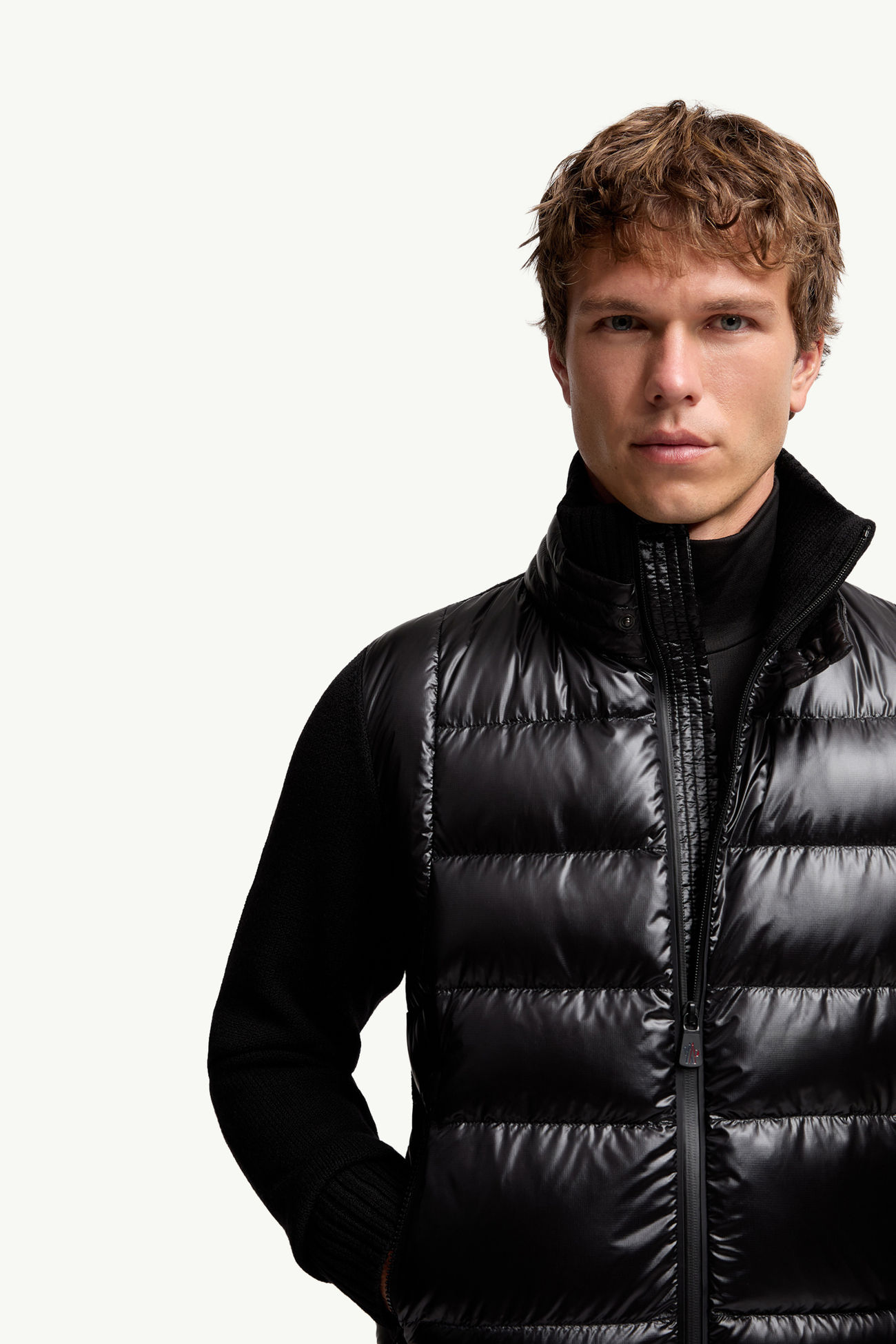 Cardigan imbottito in lana con zip Uomo Nero Moncler 5
