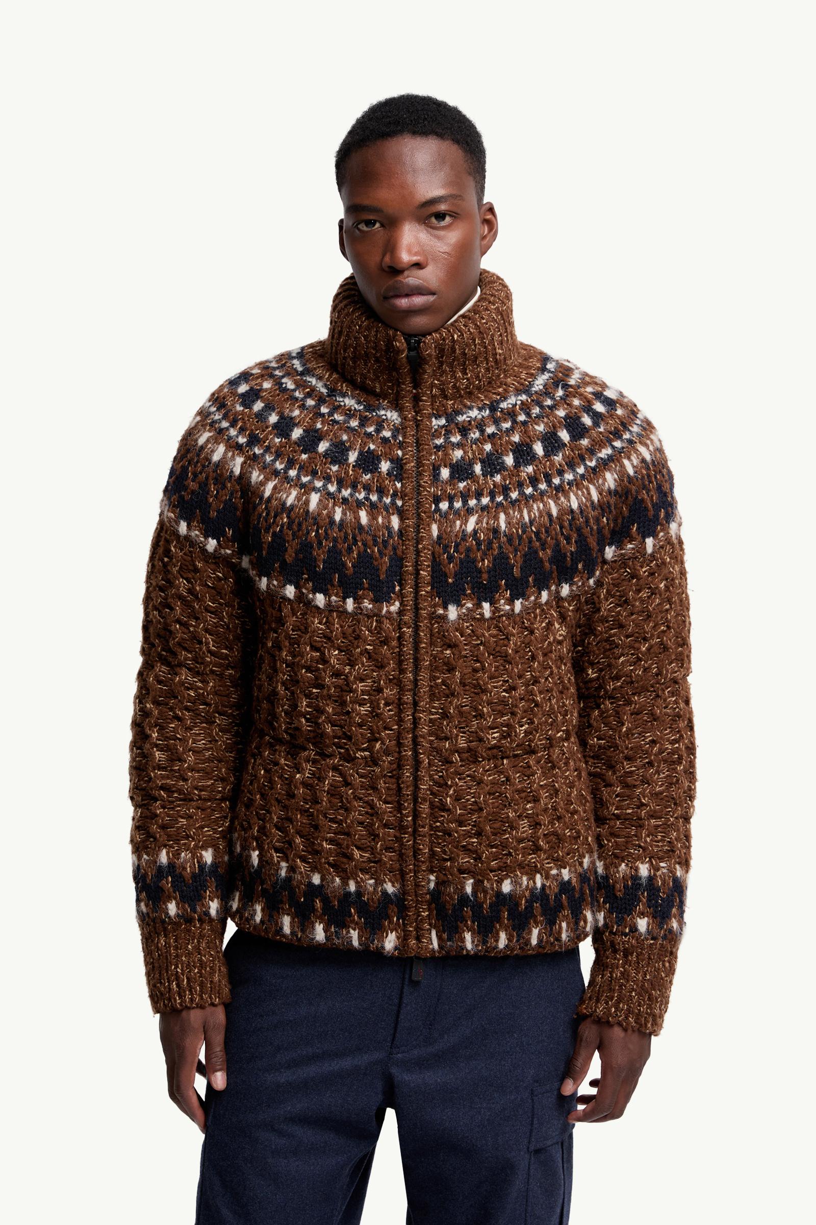 Blue & Brown Indren Wool Blend Down Jacket - Short Down Jackets