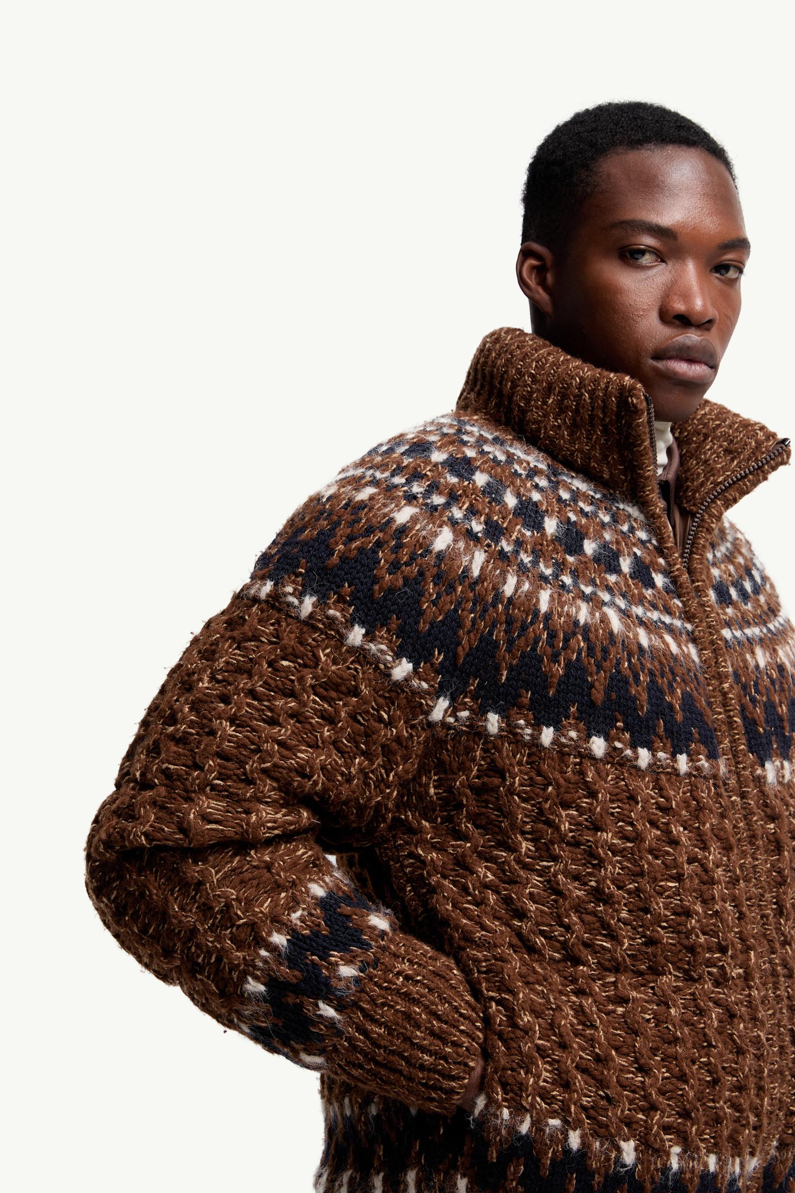 Blue & Brown Indren Wool Blend Down Jacket - Short Down Jackets