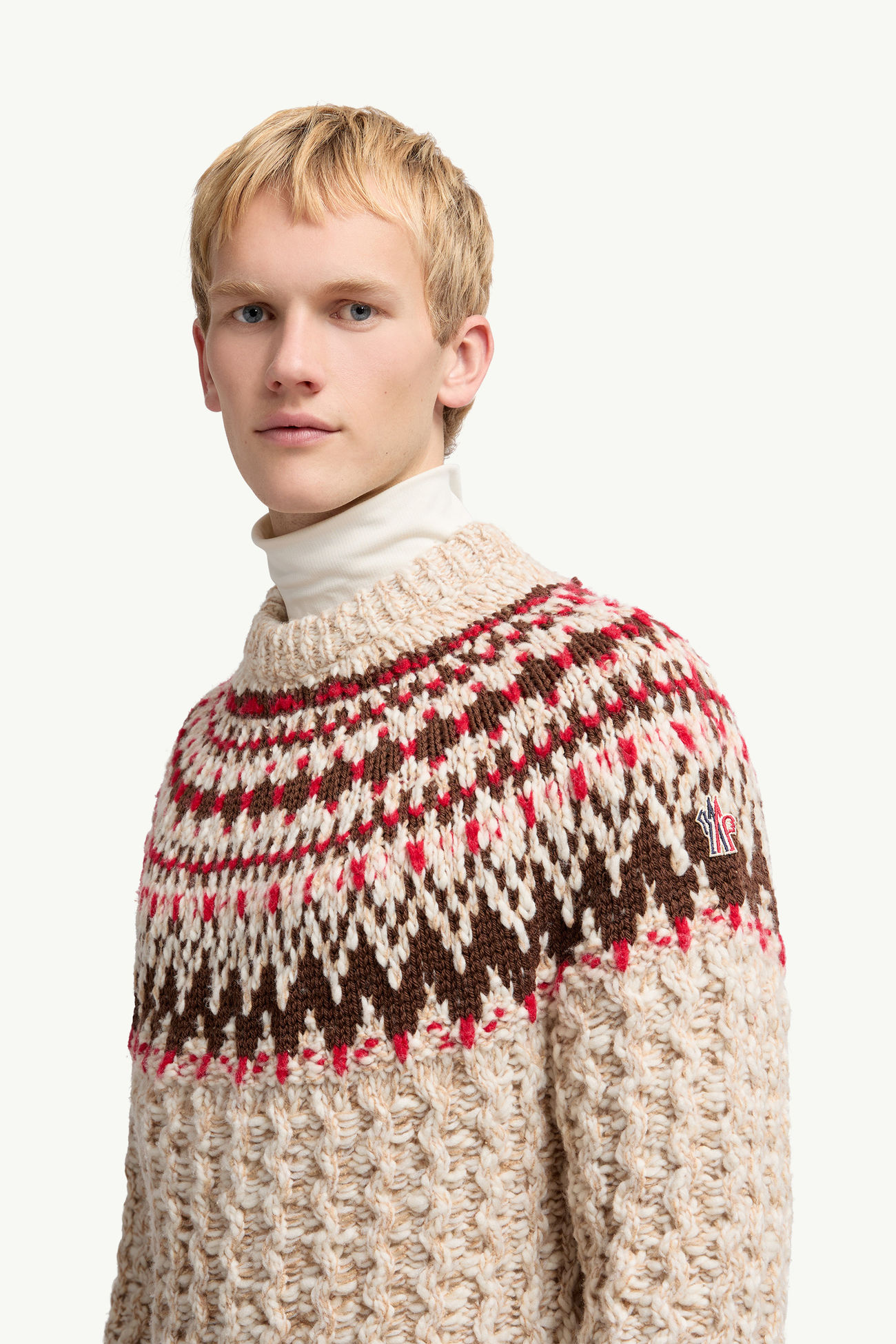 Geometric Jacquard Wool Sweater Men Camel Beige & Red Moncler 1