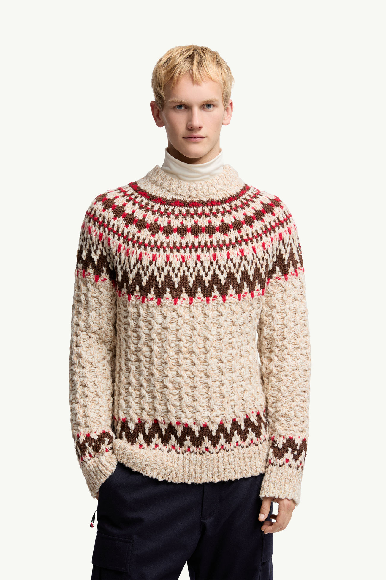 Geometric Jacquard Wool Sweater Men Camel Beige & Red Moncler 3