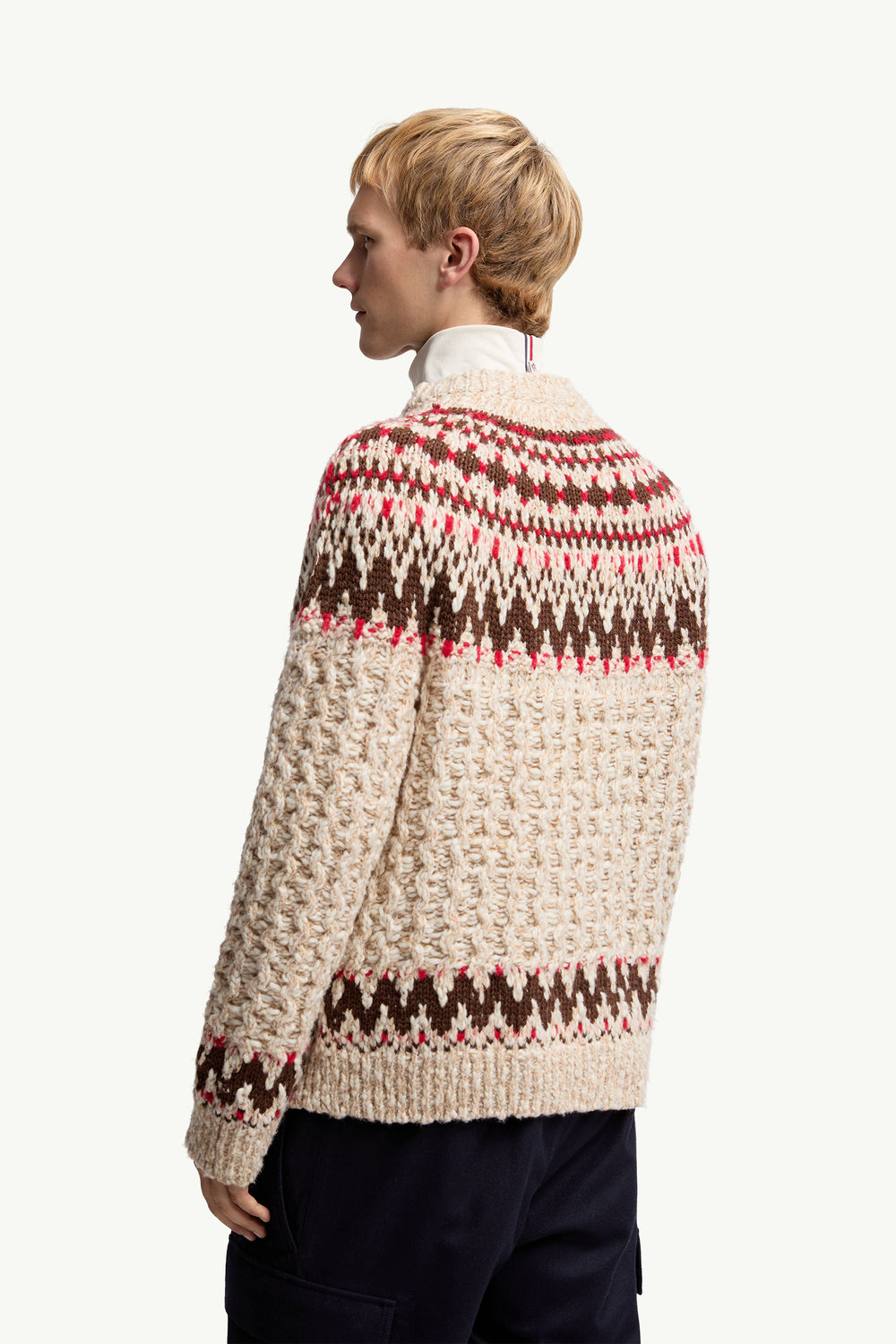 Geometric Jacquard Wool Jumper Men Camel Beige & Red Moncler 4