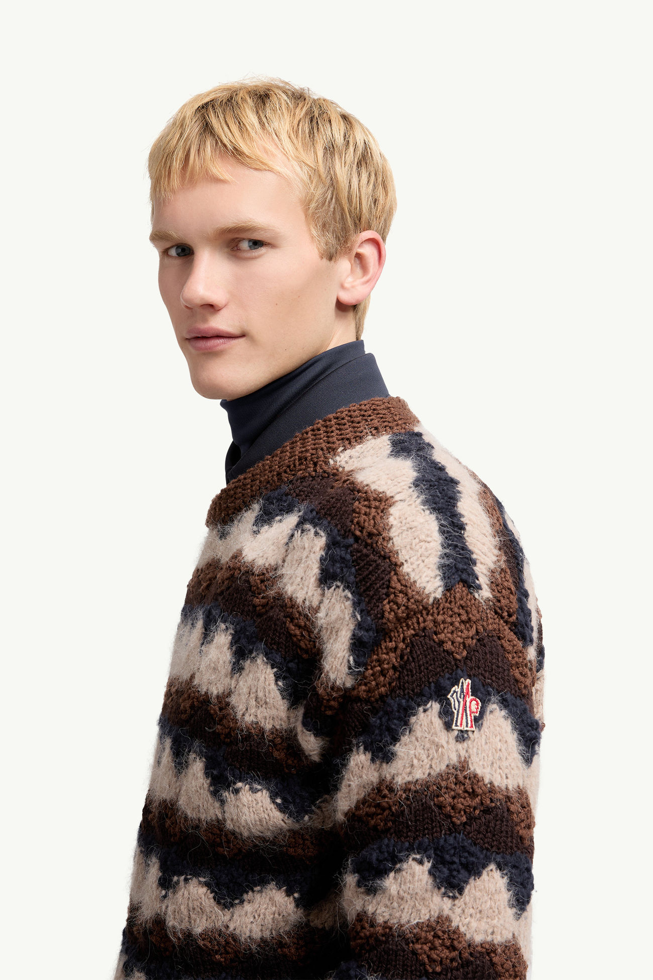 Geometric Jacquard Wool Blend Sweater Men Blue & Brown Moncler 1