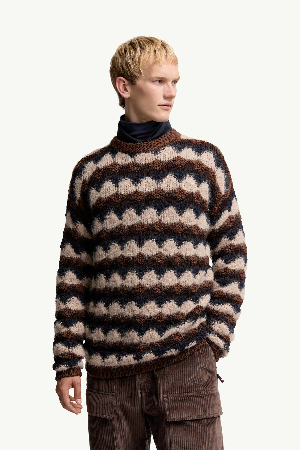 Geometric Jacquard Wool Blend Jumper Men Blue & Brown Moncler 3