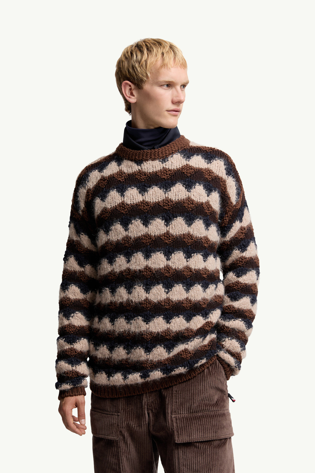 Geometric Jacquard Wool Blend Sweater Men Blue & Brown Moncler 3