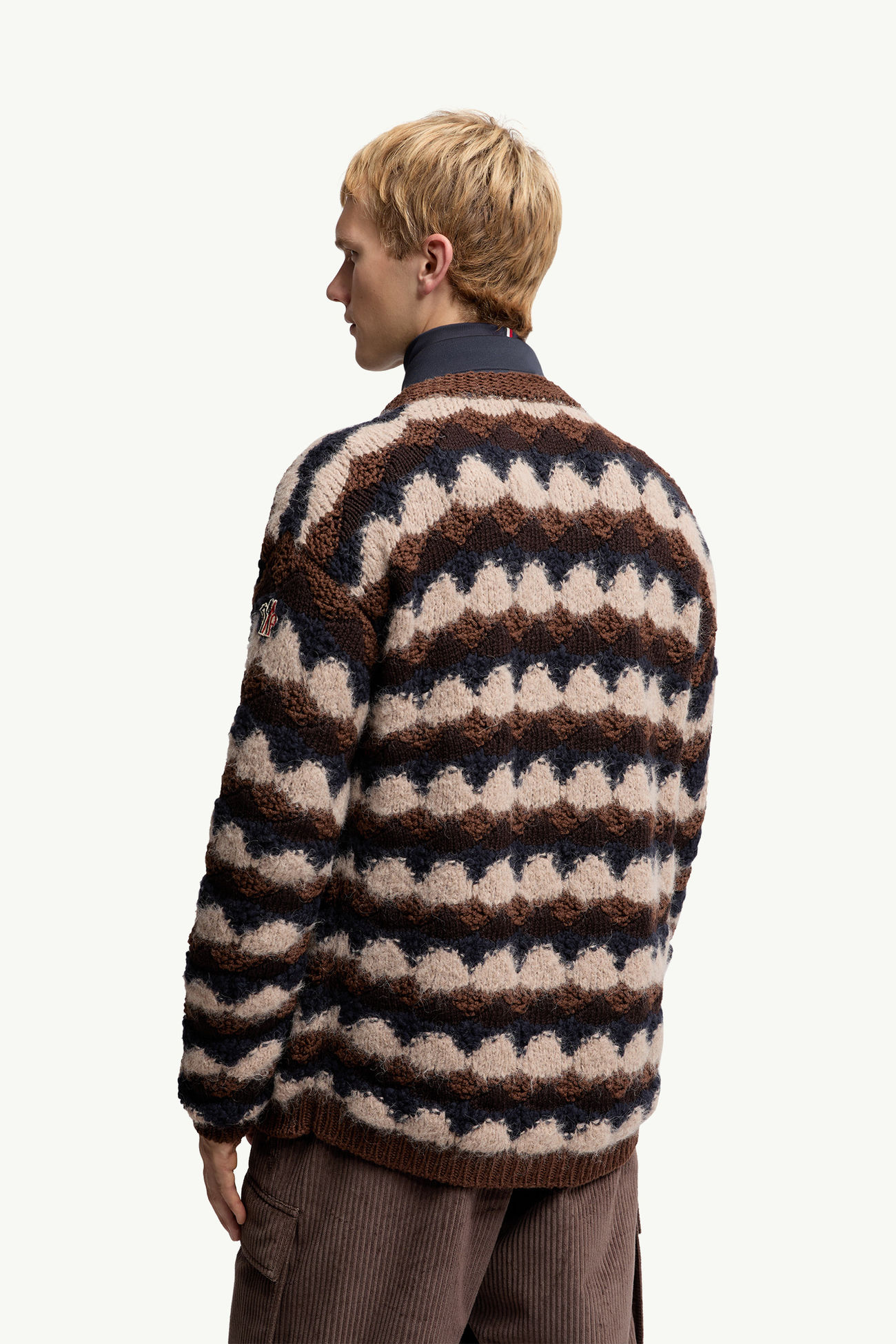 Geometric Jacquard Wool Blend Sweater Men Blue & Brown Moncler 4