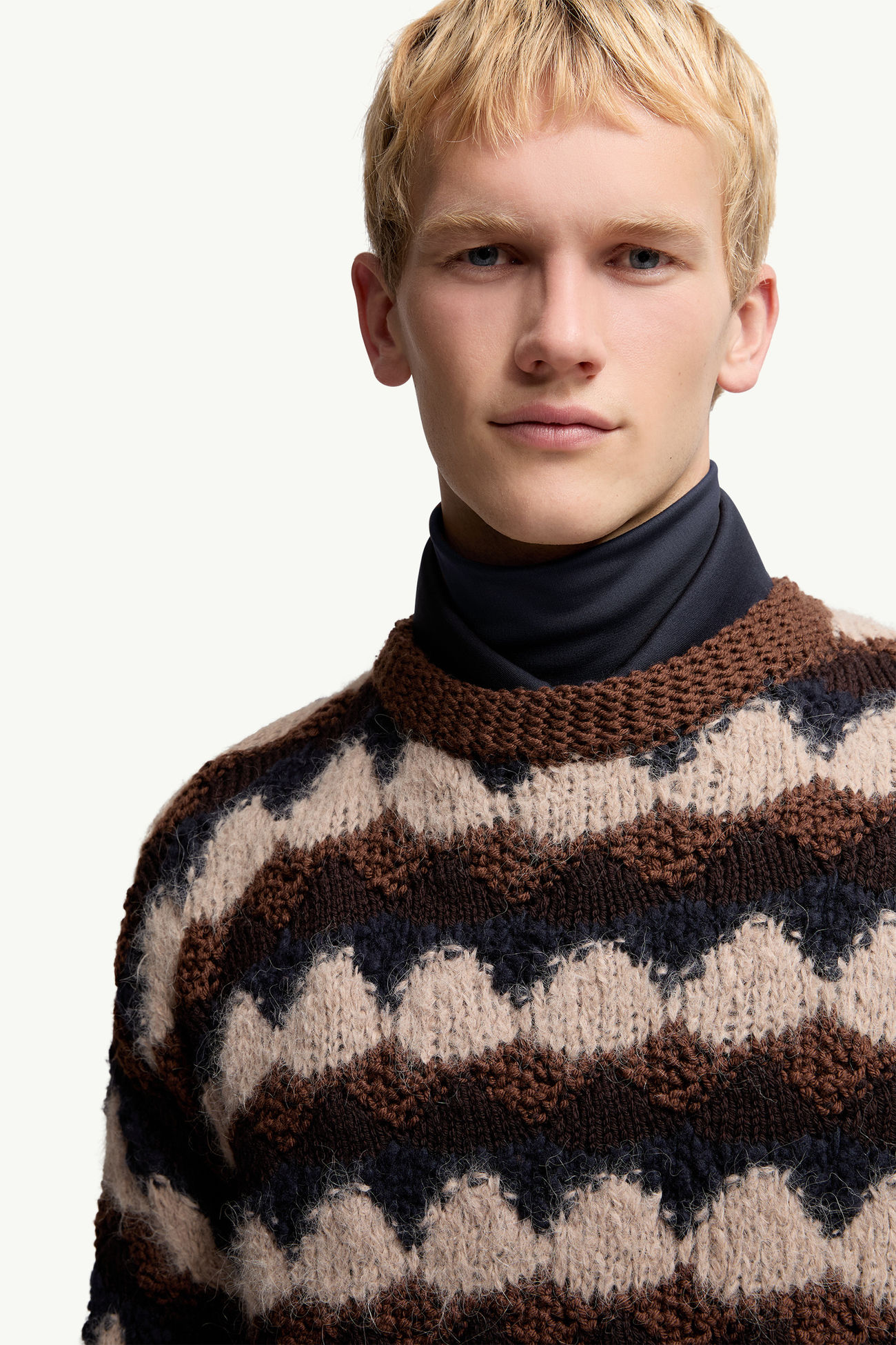 Geometric Jacquard Wool Blend Sweater Men Blue & Brown Moncler 5