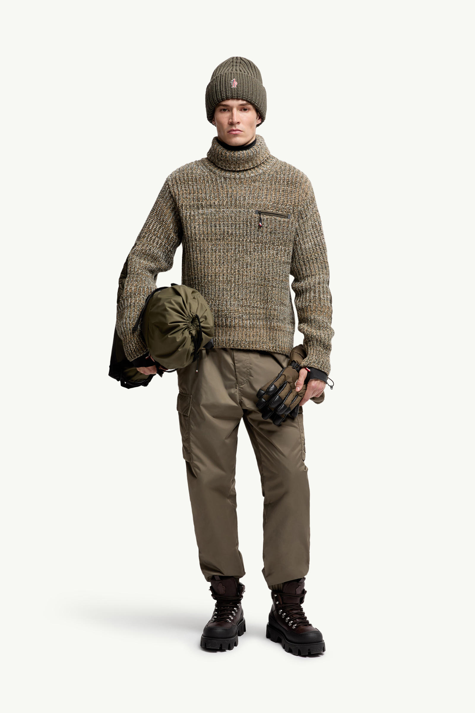 Wool Polo Neck Jumper With Pocket Men Sage Green Moncler 0