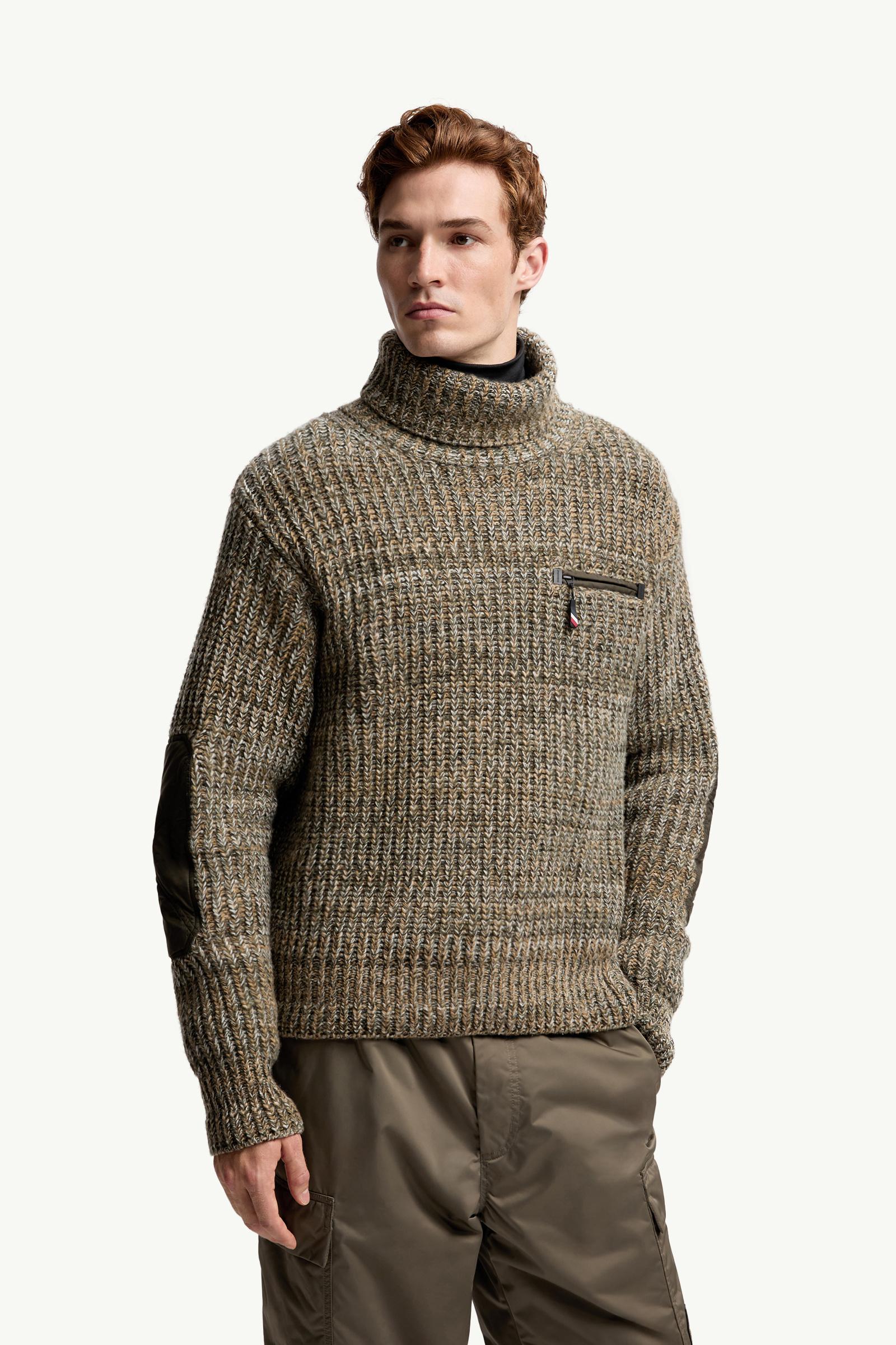Sage Green Wool Turtleneck Sweater with Pocket - Sweaters