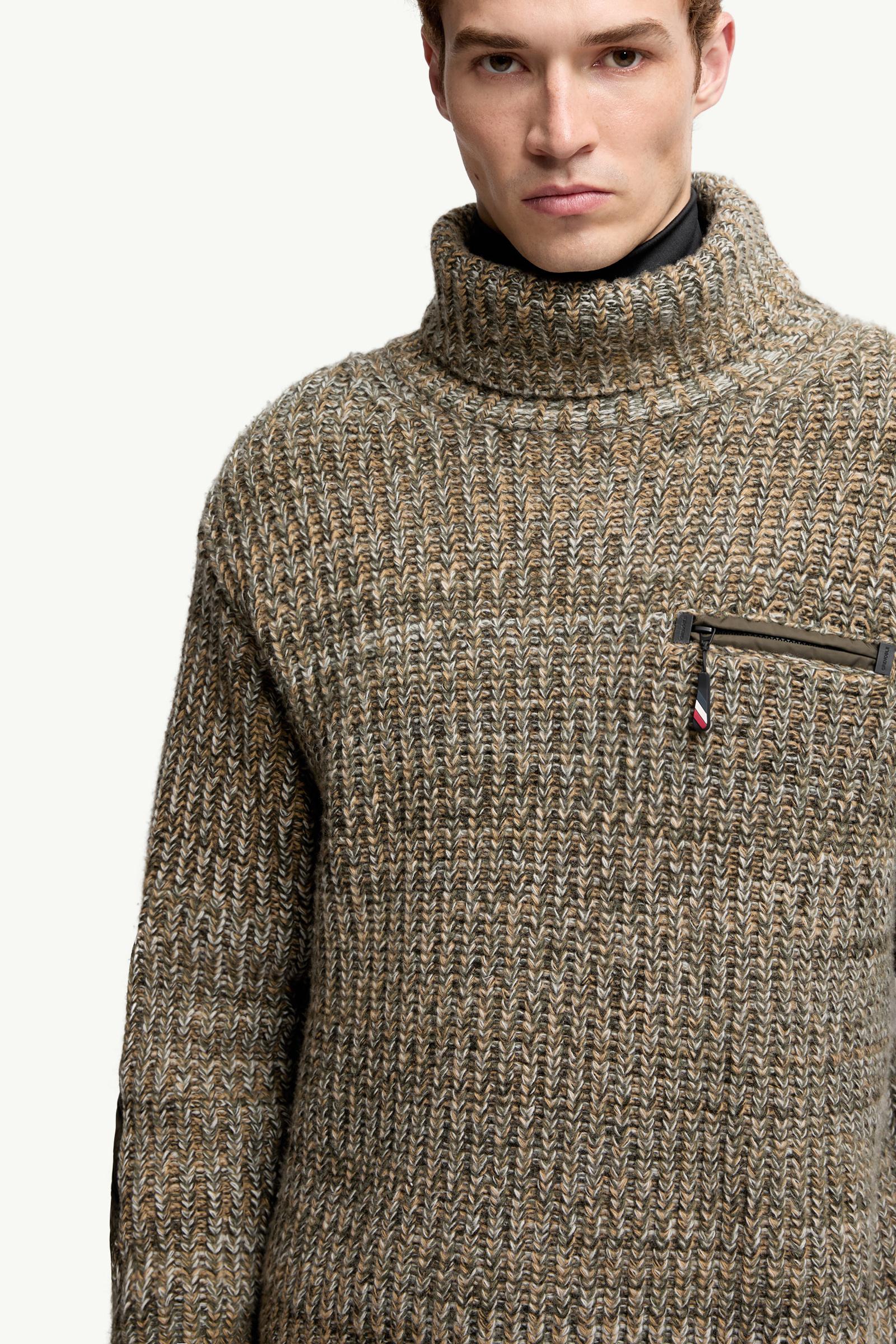 Sage Green Wool Turtleneck Sweater with Pocket - Sweaters
