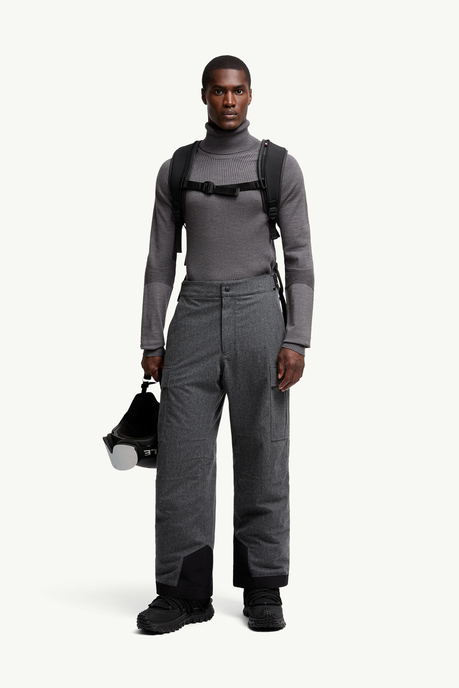 Wool Polo Neck Jumper Men Gray Moncler 0