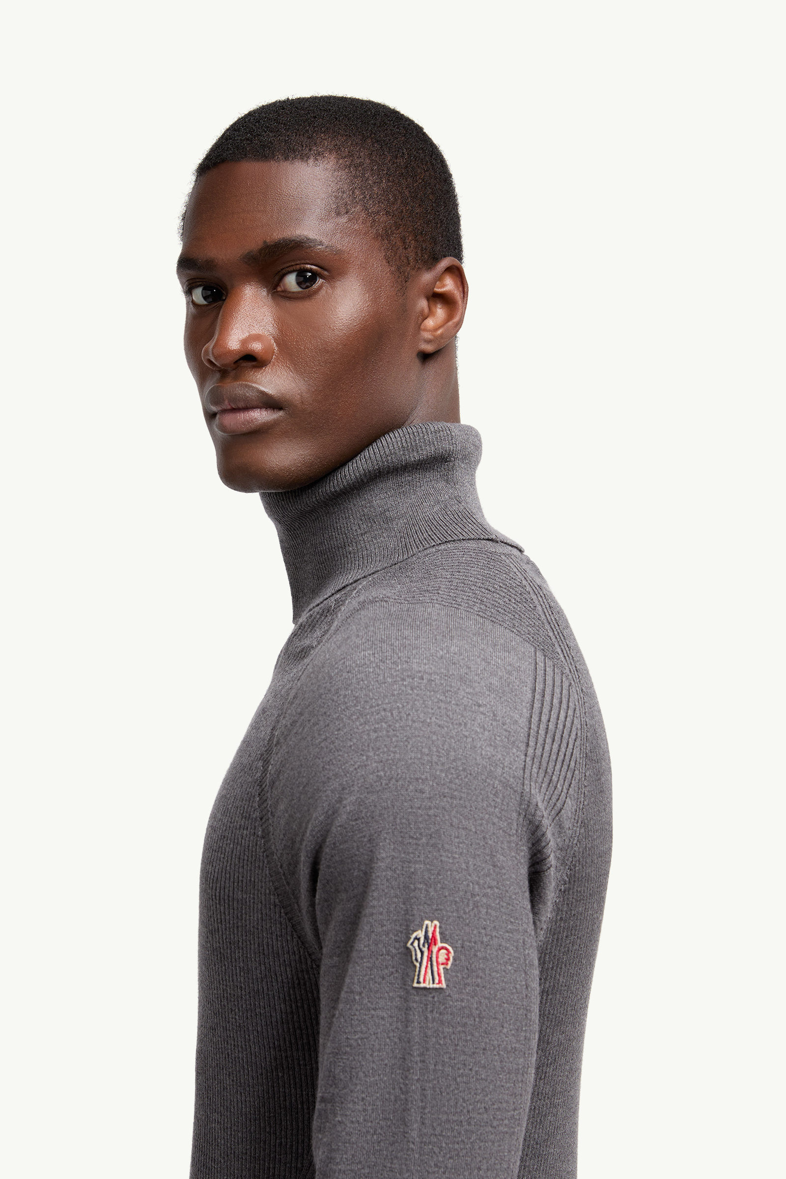 Wool Polo Neck Jumper Men Gray Moncler 1