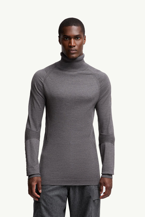Wool Polo Neck Jumper Men Gray Moncler 3