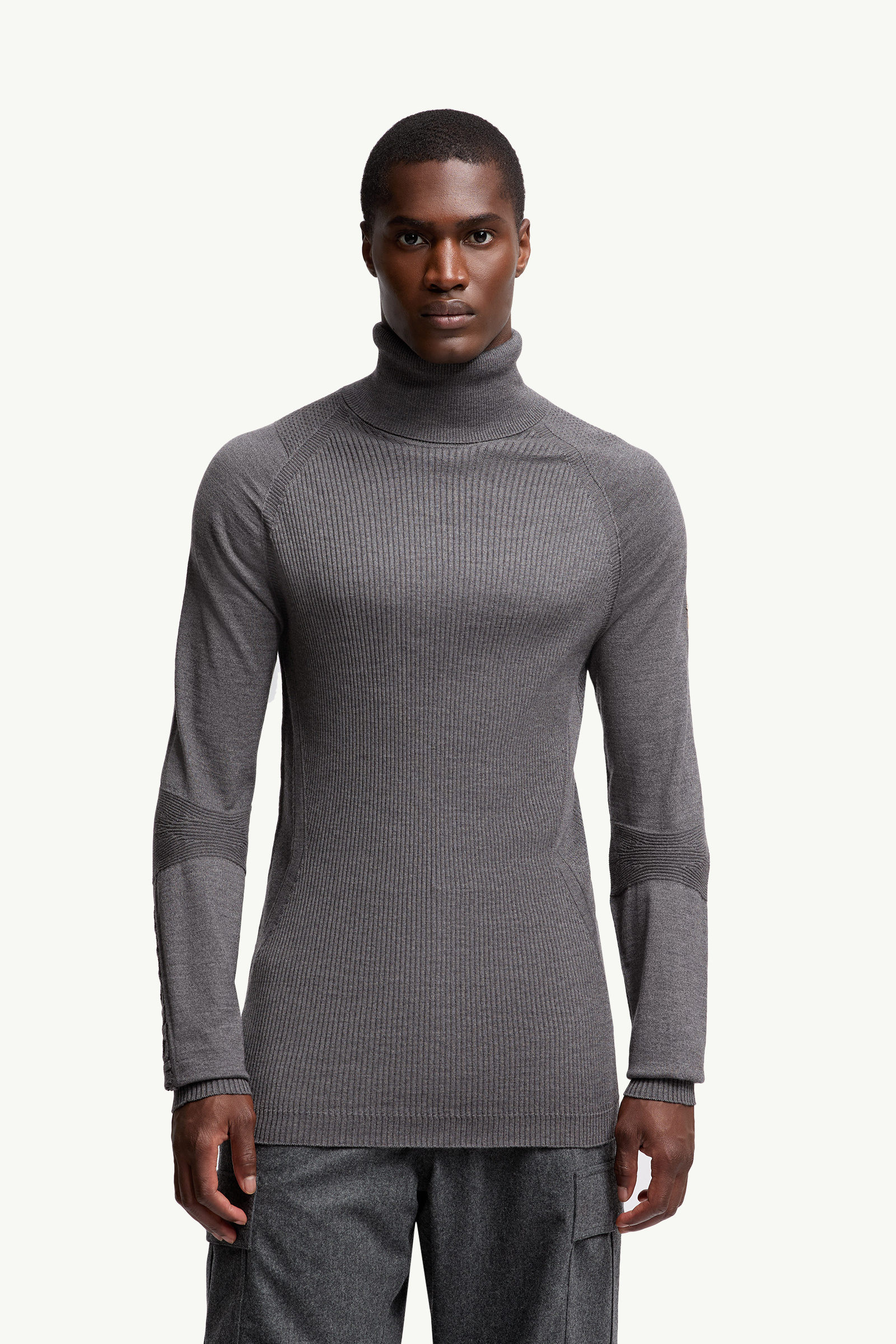 Wool Polo Neck Jumper Men Gray Moncler 3