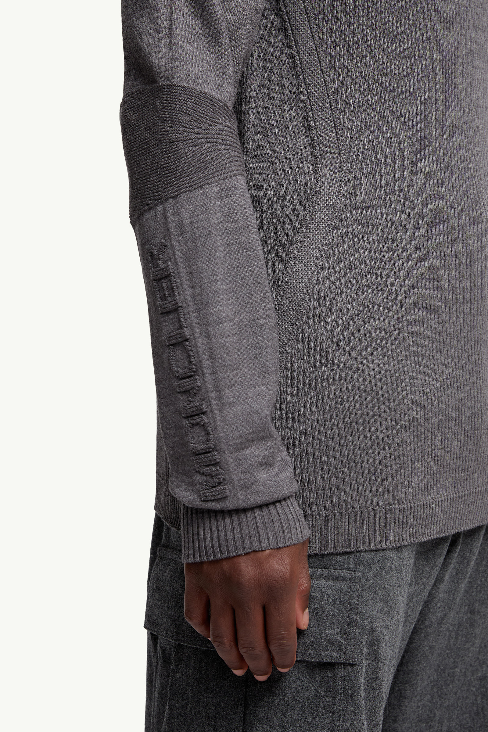 Wool Polo Neck Jumper Men Gray Moncler 5