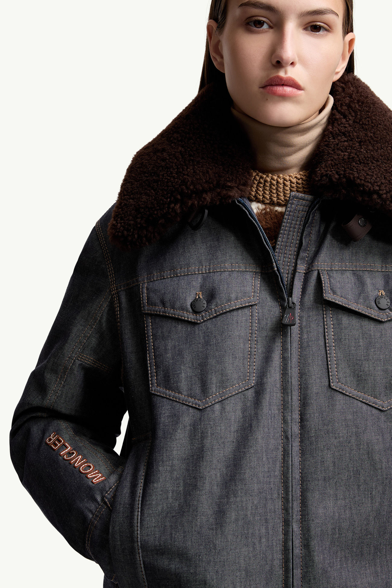 Yunque Denim Down Ski Jacket Women Dark Grey Moncler 7