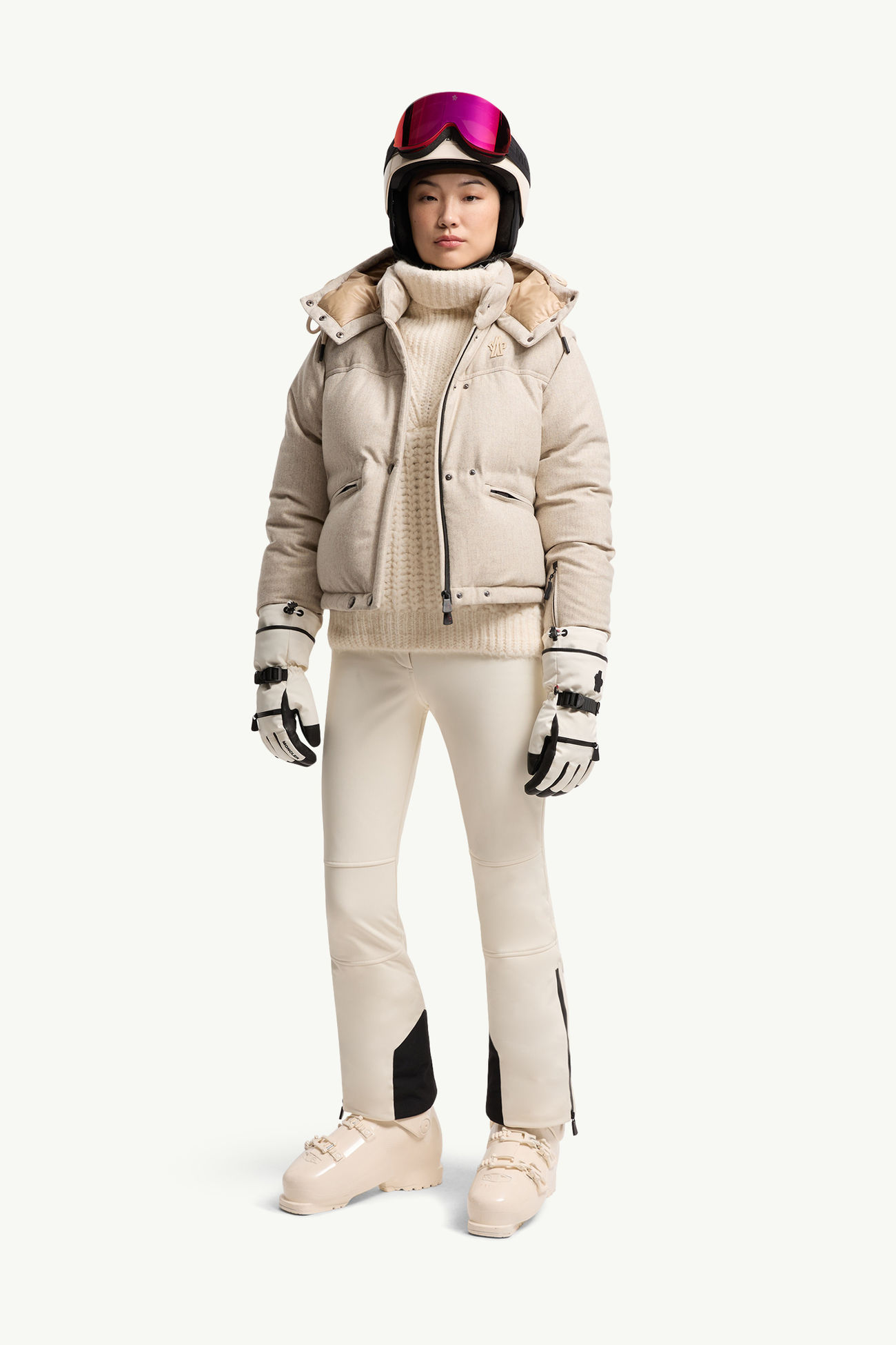 Yintab連帽羊毛滑雪羽絨外套 女士 米色 Moncler 0