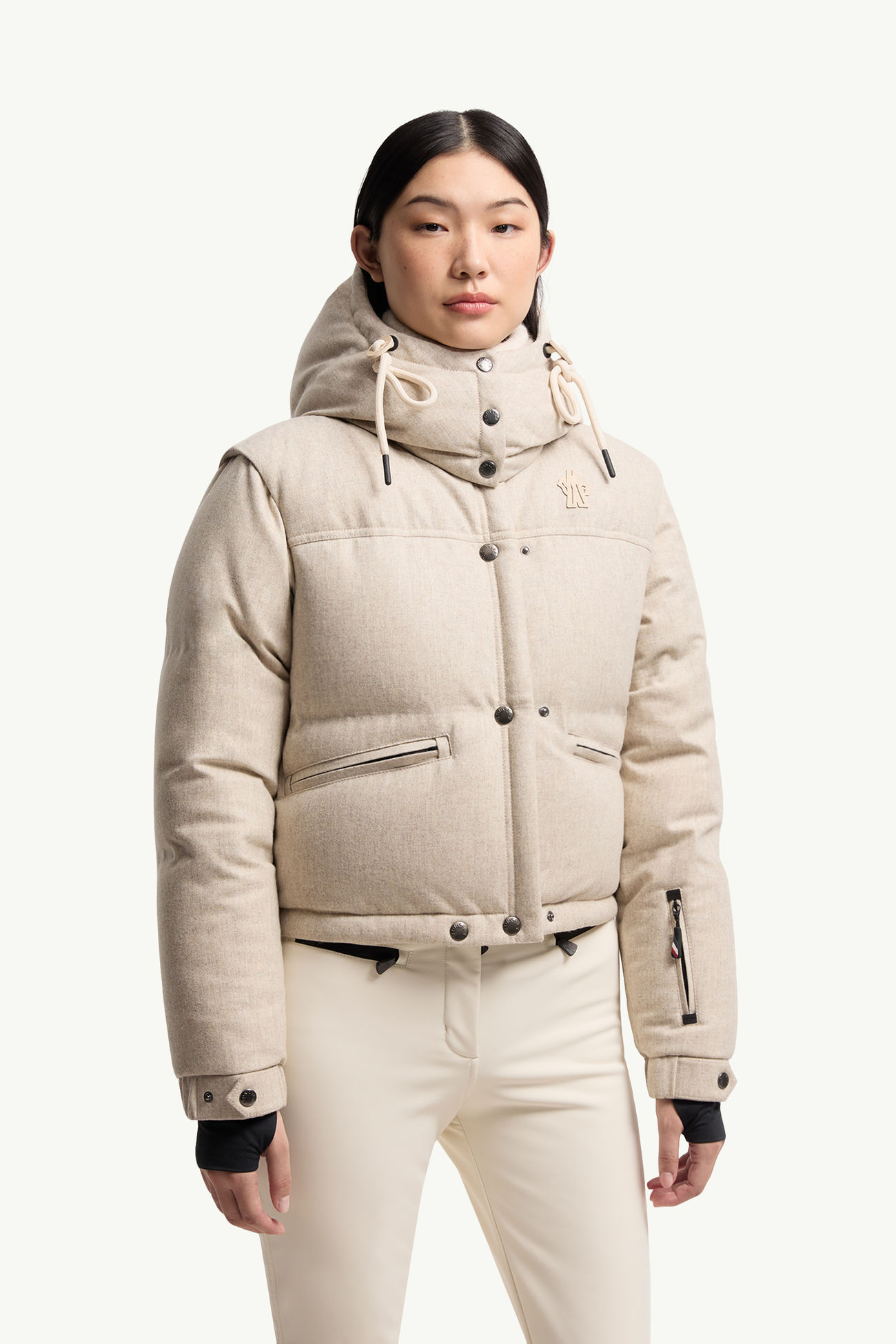 Plumífero de esquí de lana con capucha Yintab Mujer Beige Moncler 3