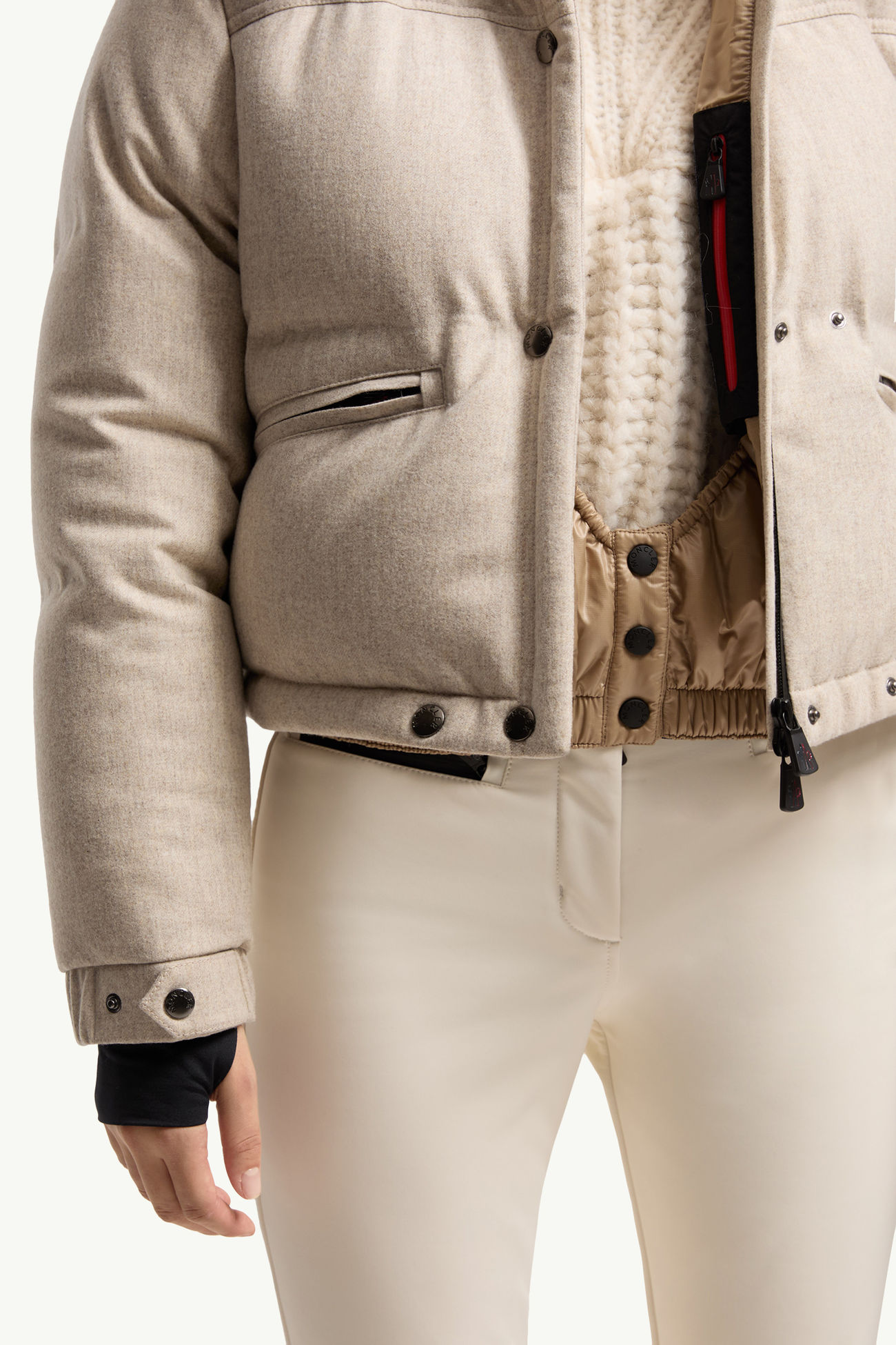 Plumífero de esquí de lana con capucha Yintab Mujer Beige Moncler 7